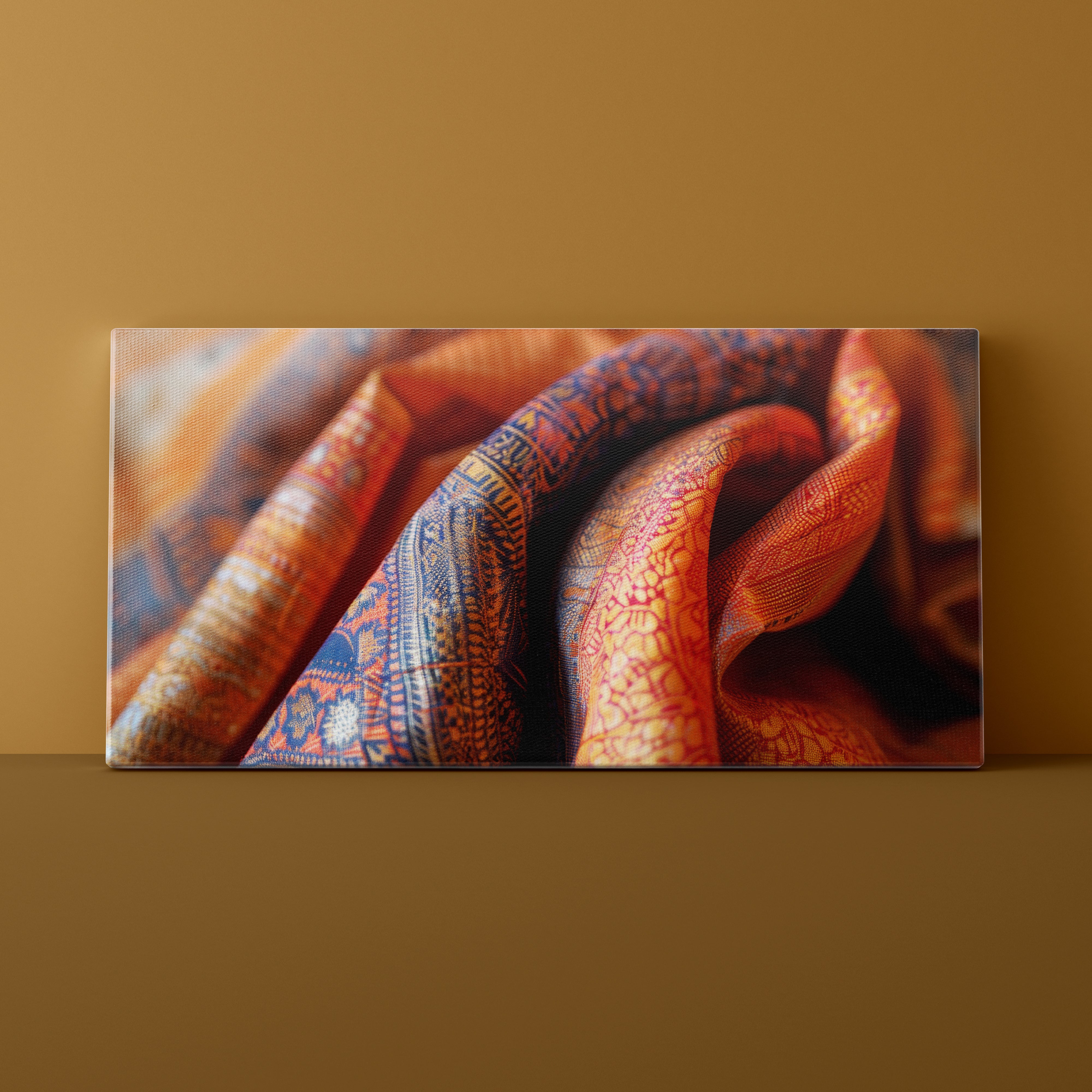 Close-up of a patterned fabric on a brown background