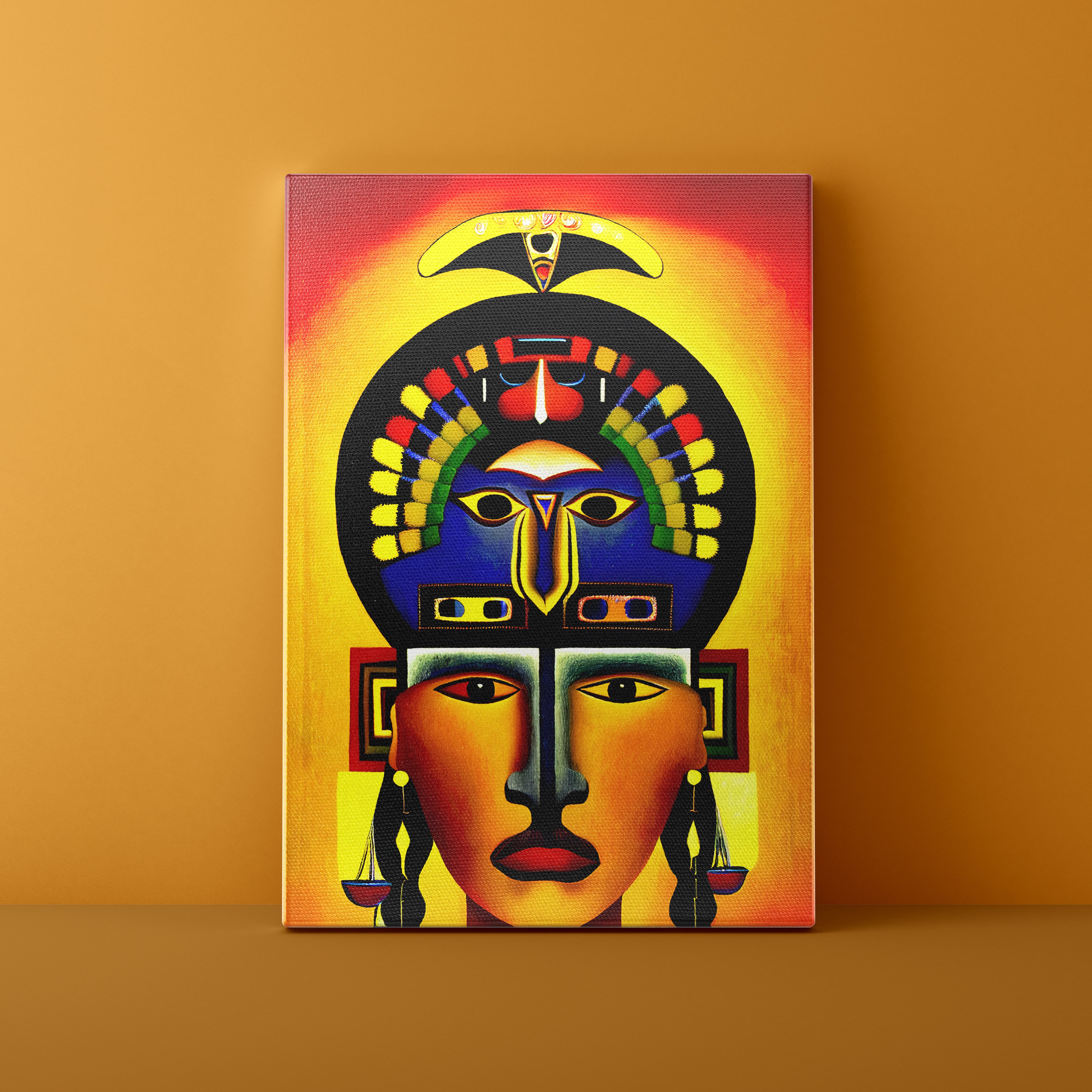 Colorful abstract face painting on a yellow background