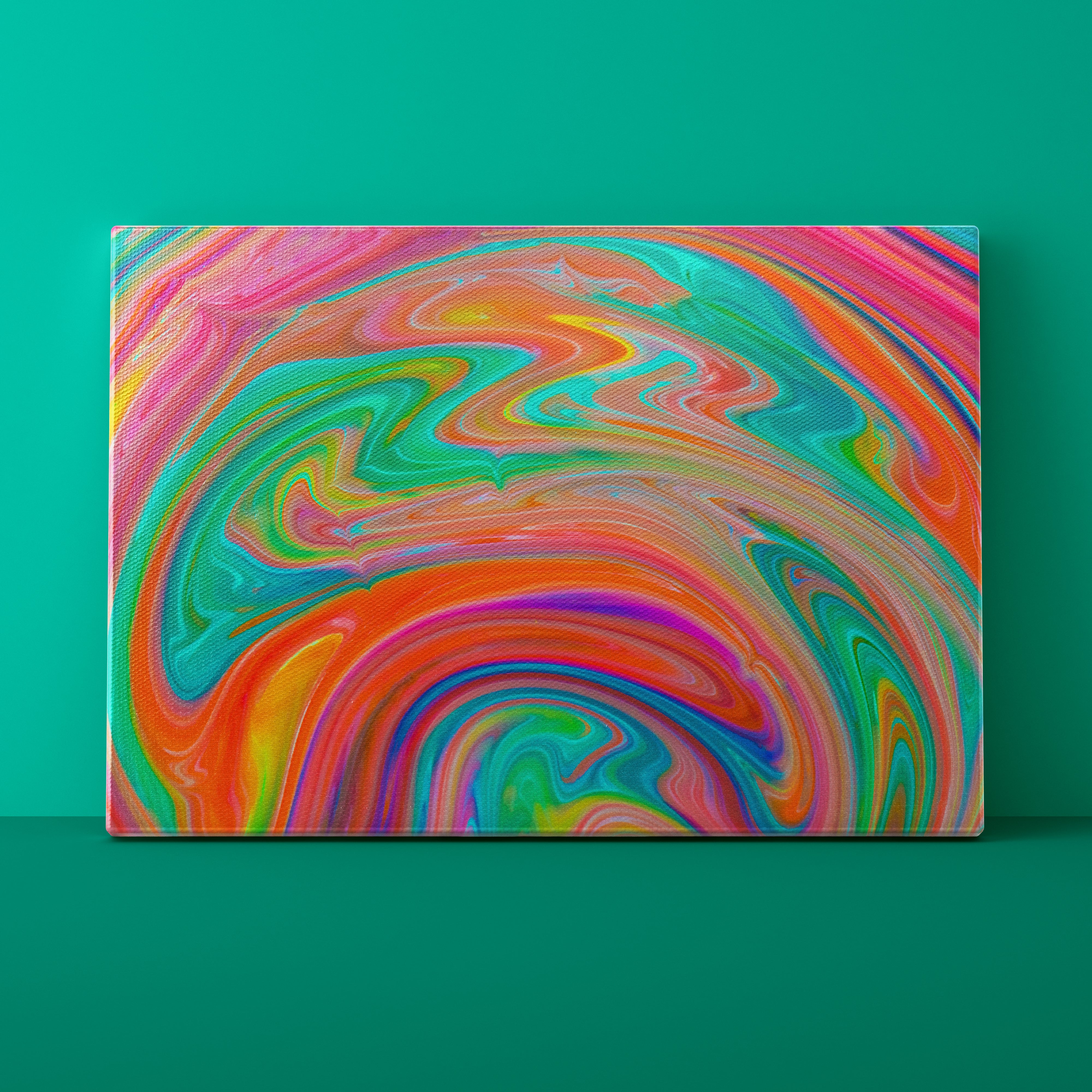 Colorful abstract painting on a teal background