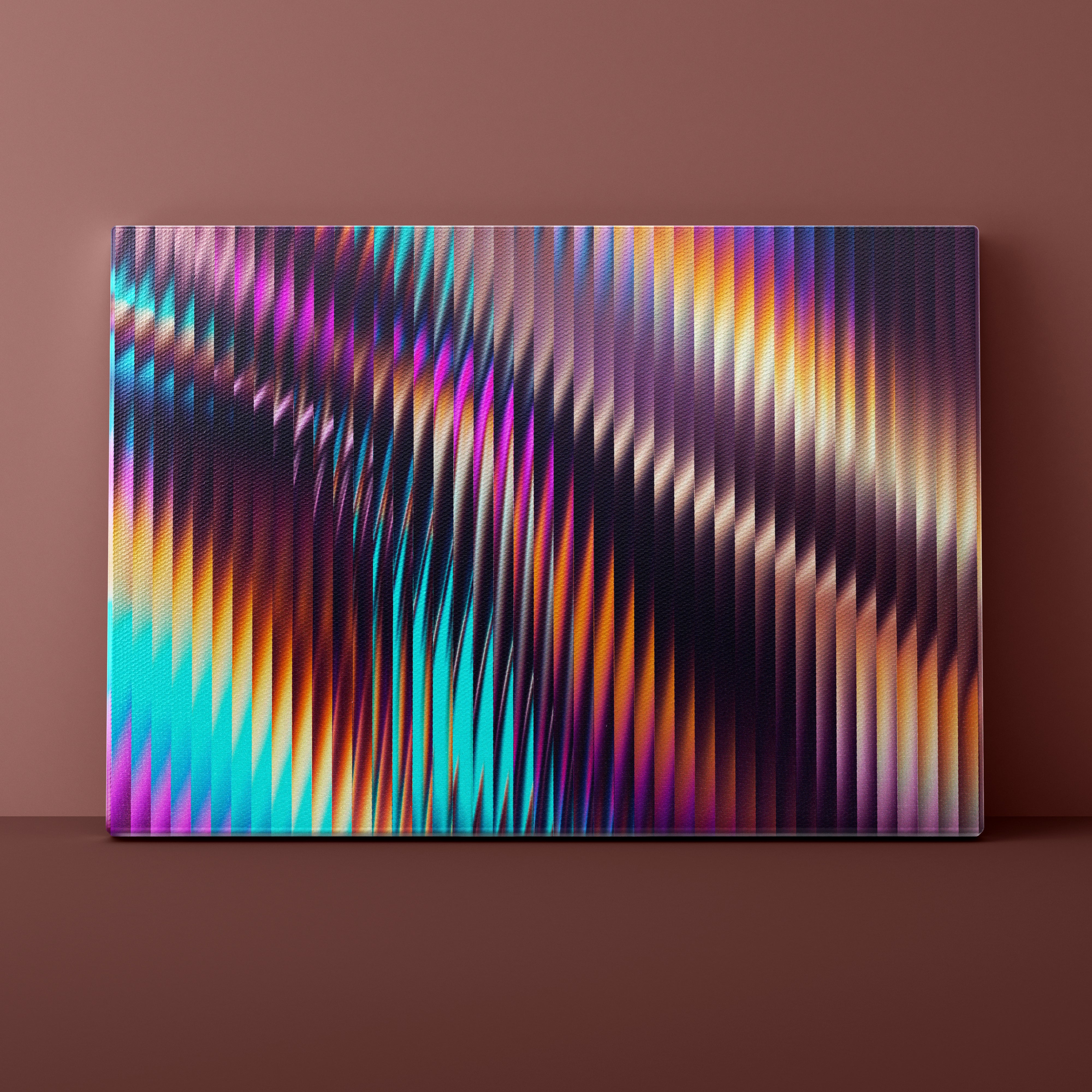 Abstract multicolored artwork on a brown background