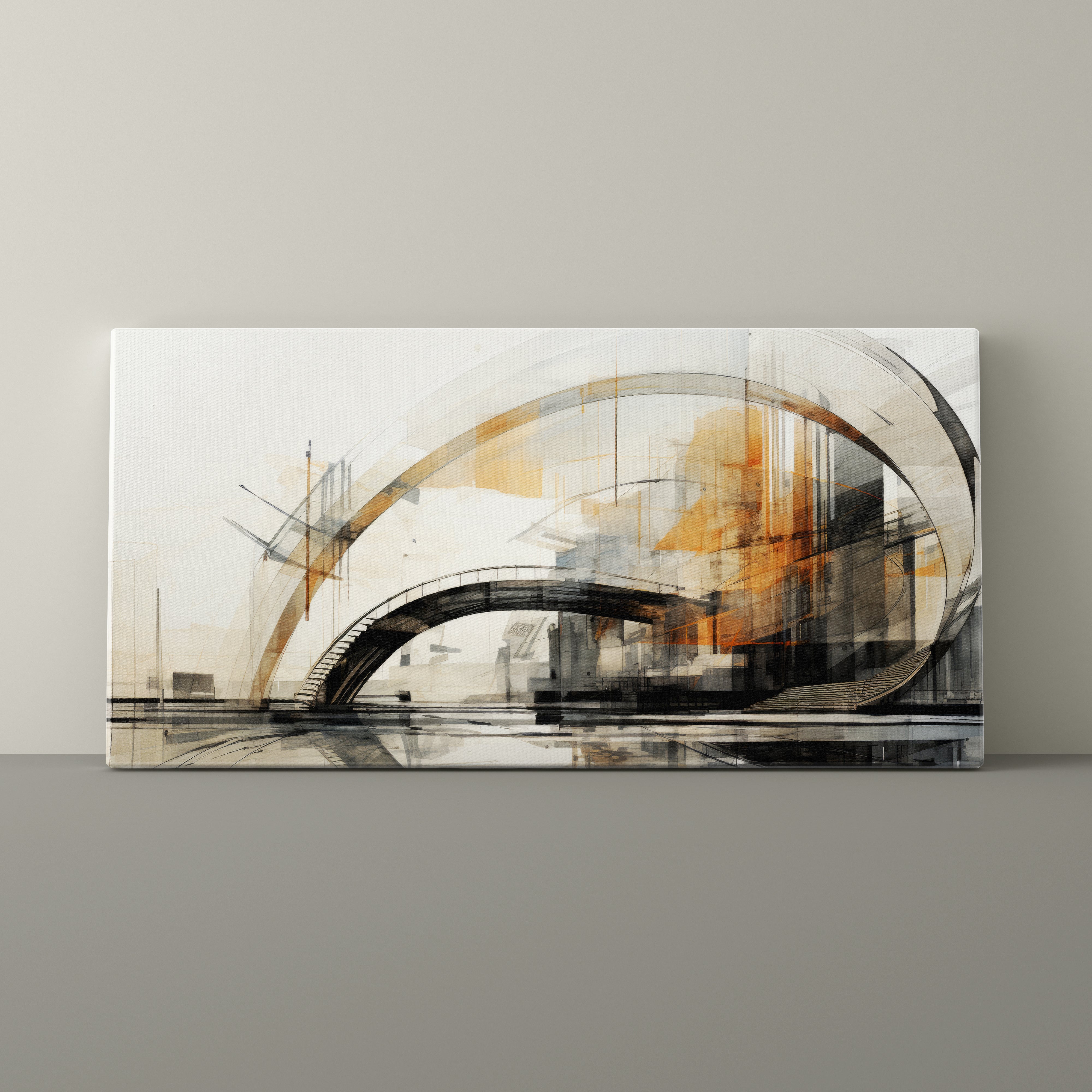 Abstract architectural artwork on a gray wall