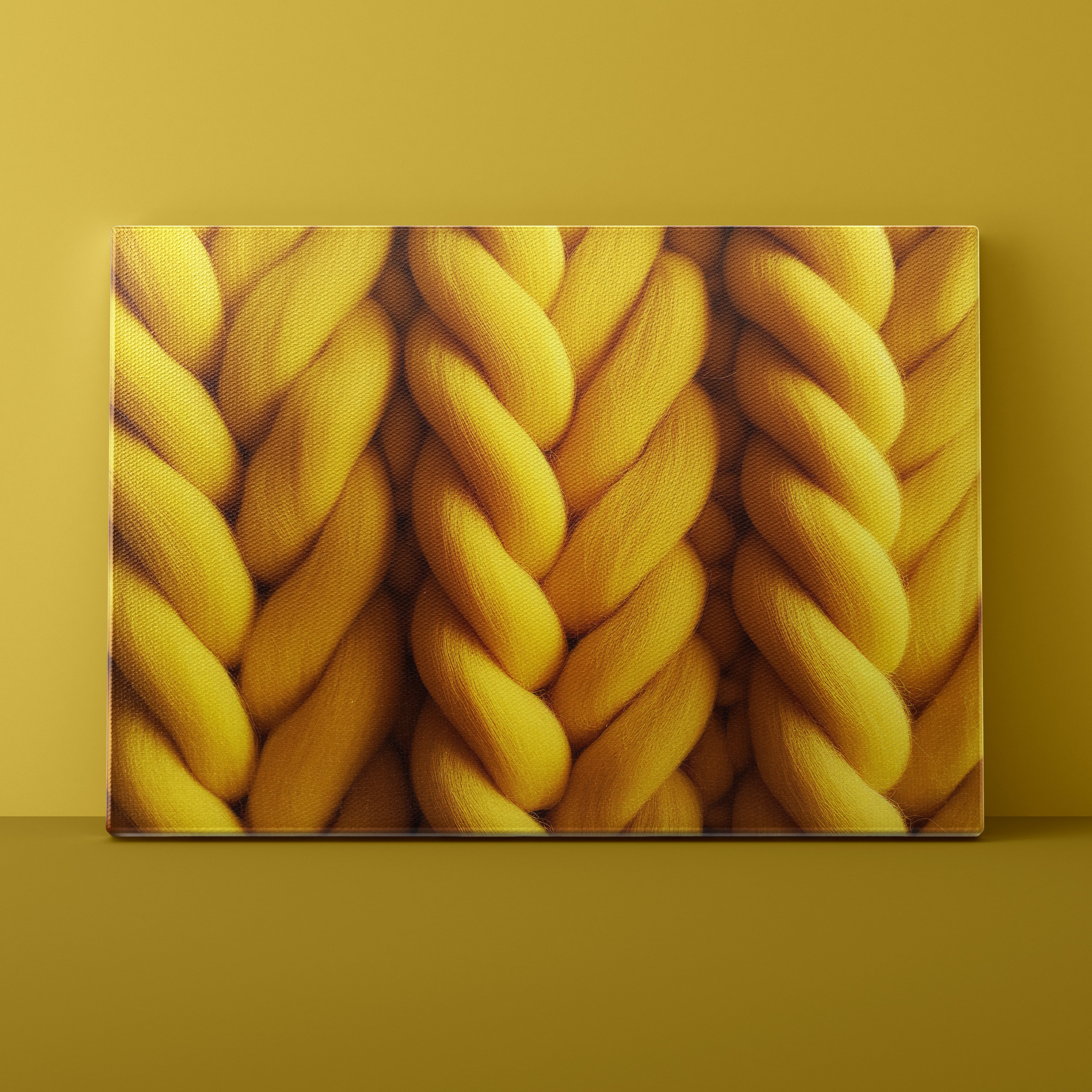 Braided yellow yarn on a matching yellow background