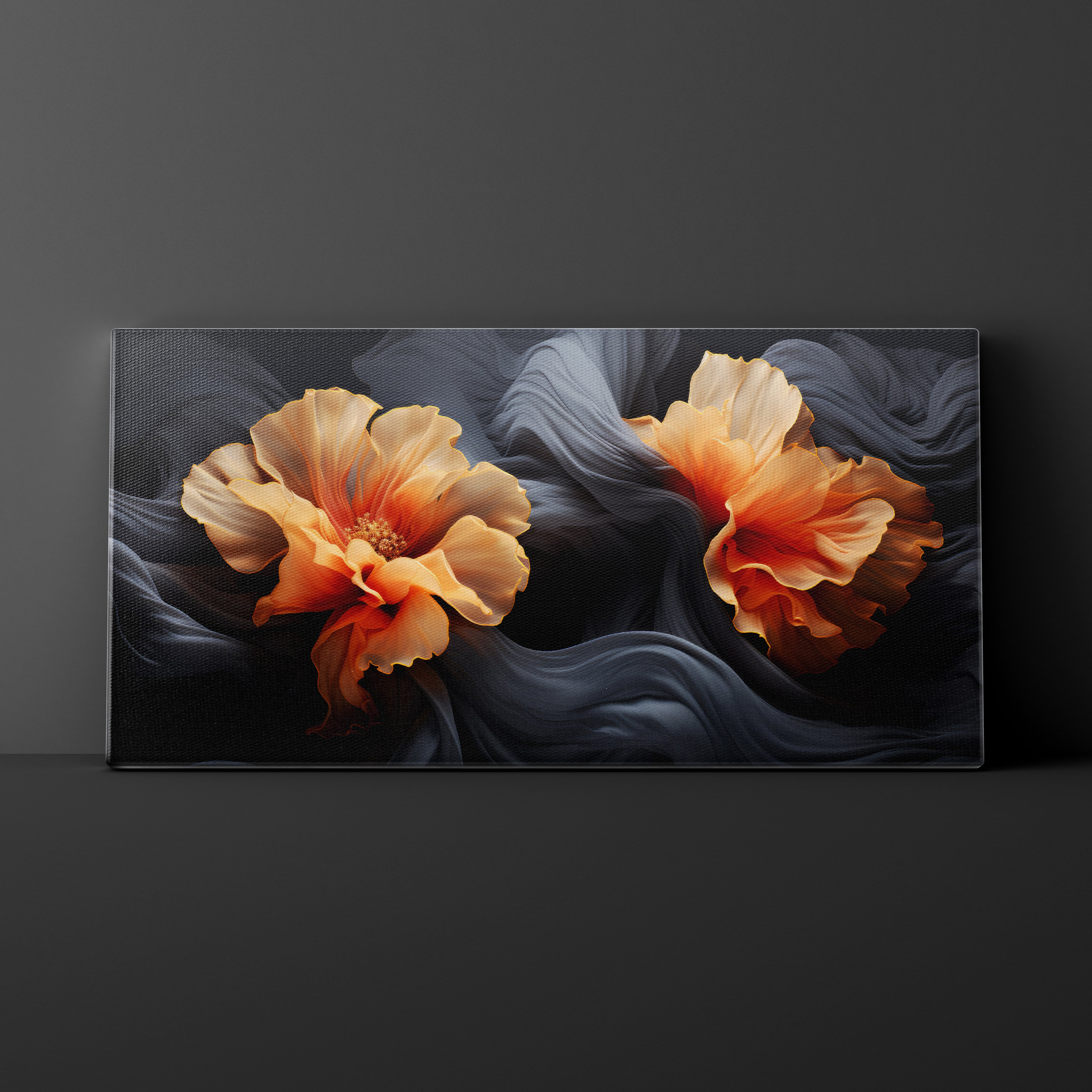 Floral artwork on a dark gray background