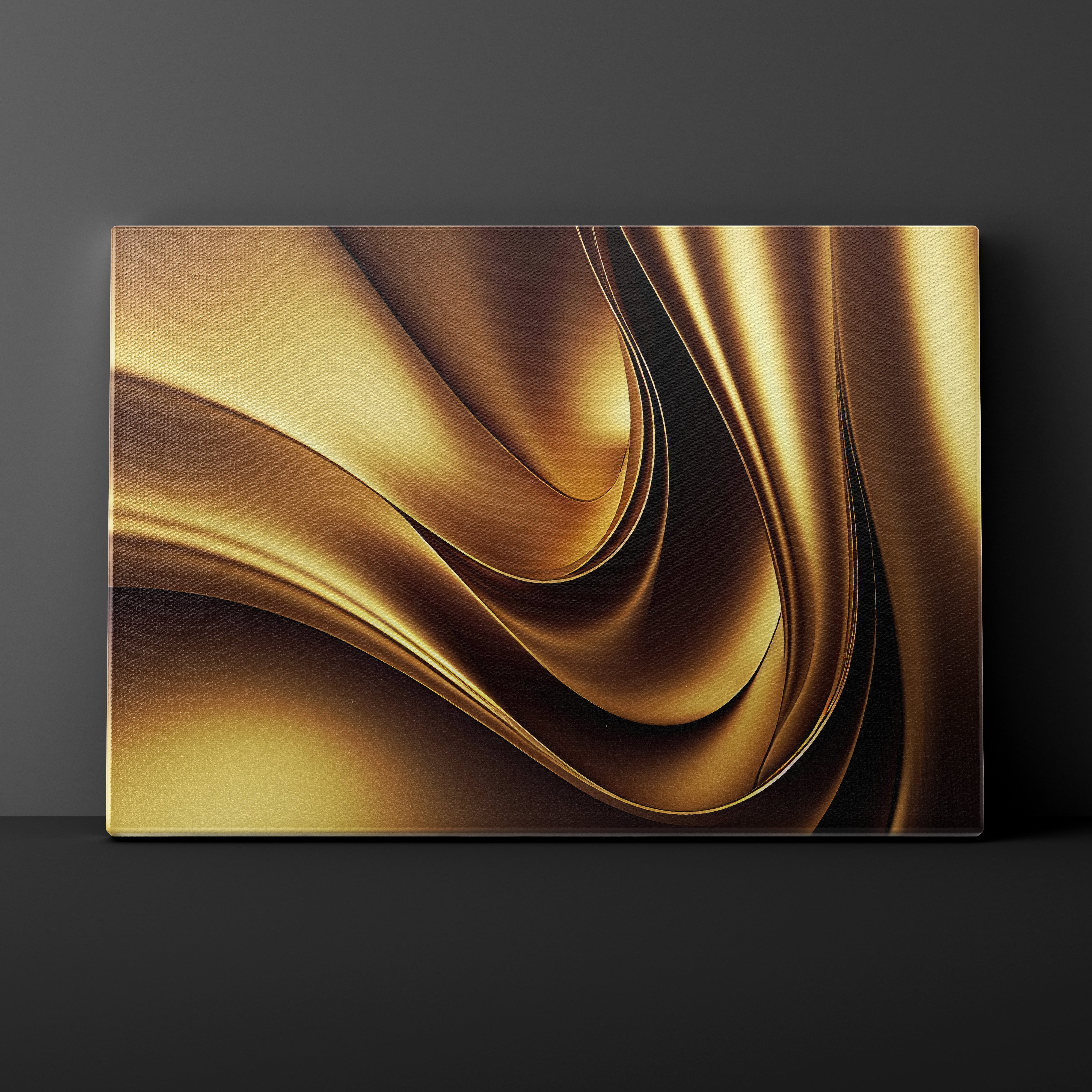 Abstract gold artwork on a dark gray background