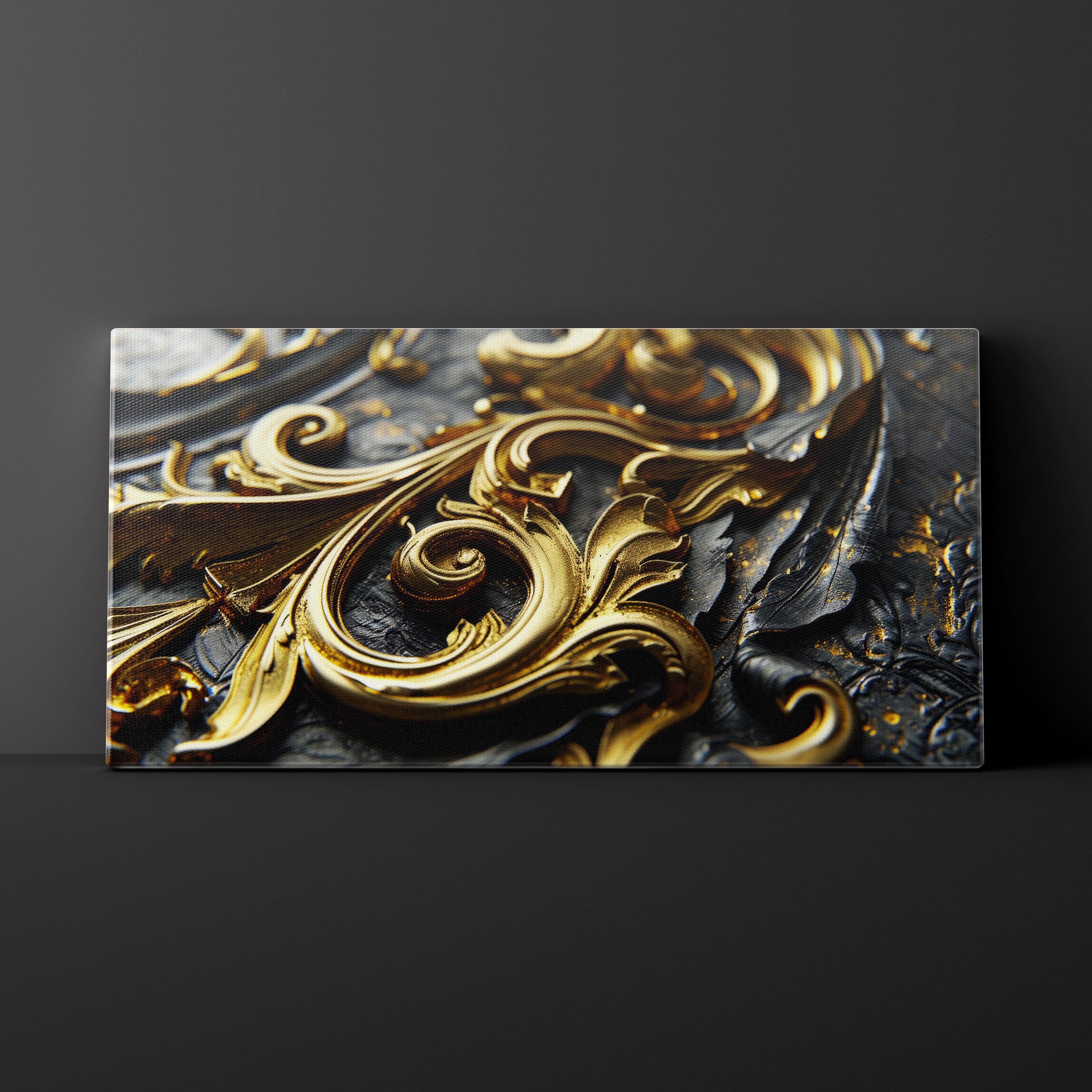 Decorative gold and black design on a dark background