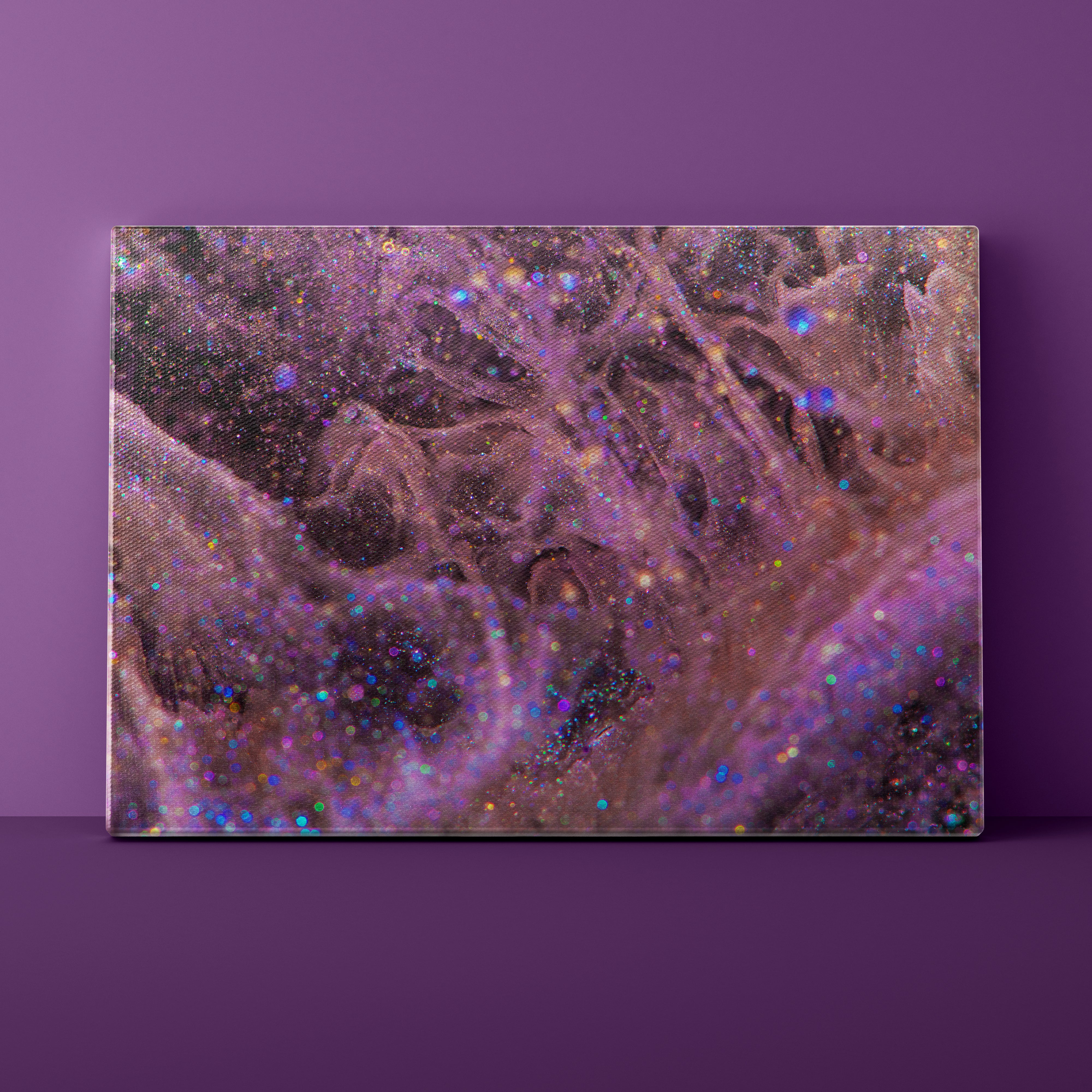 Abstract art piece with purple and black colors on a purple background