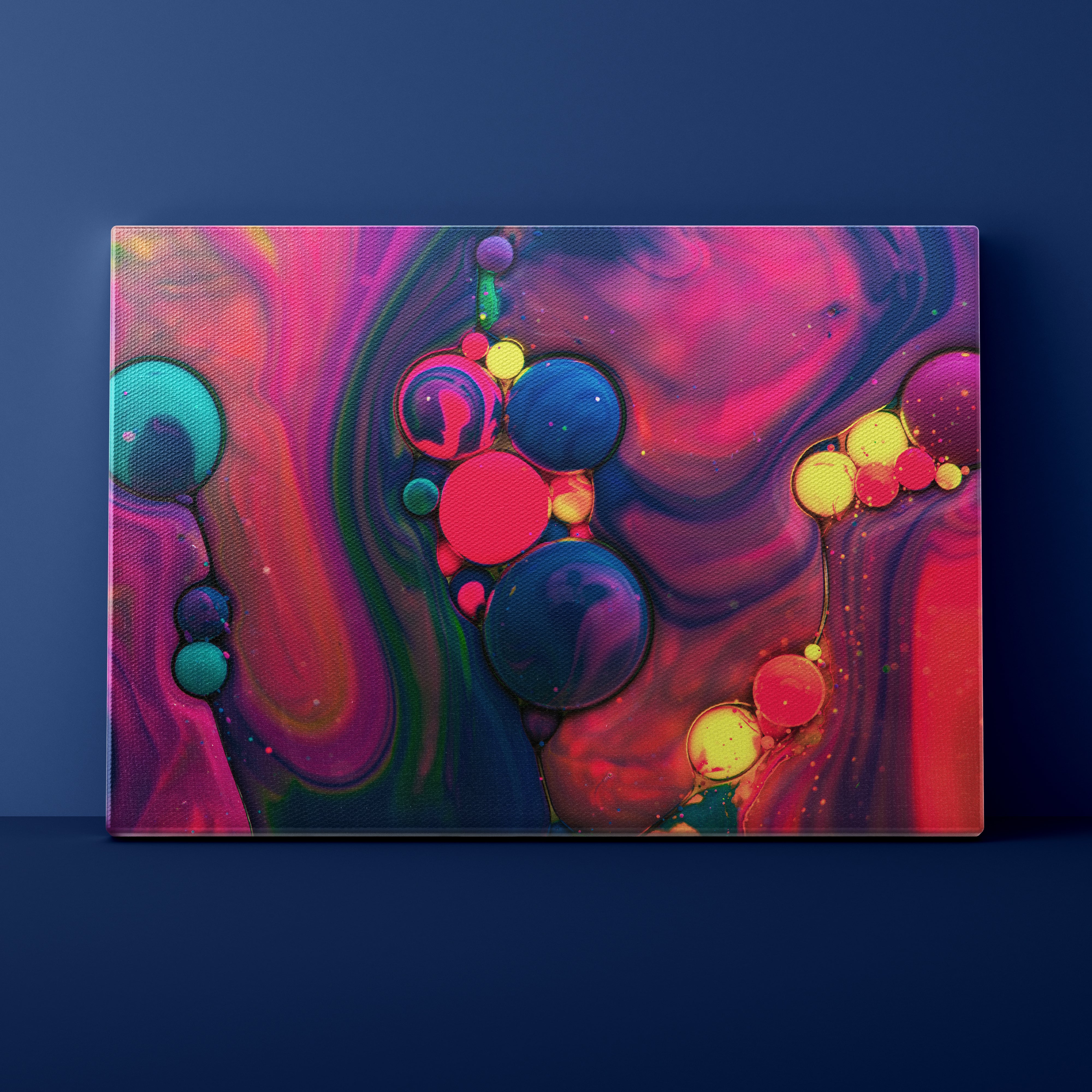 Colorful abstract art piece on a dark blue background