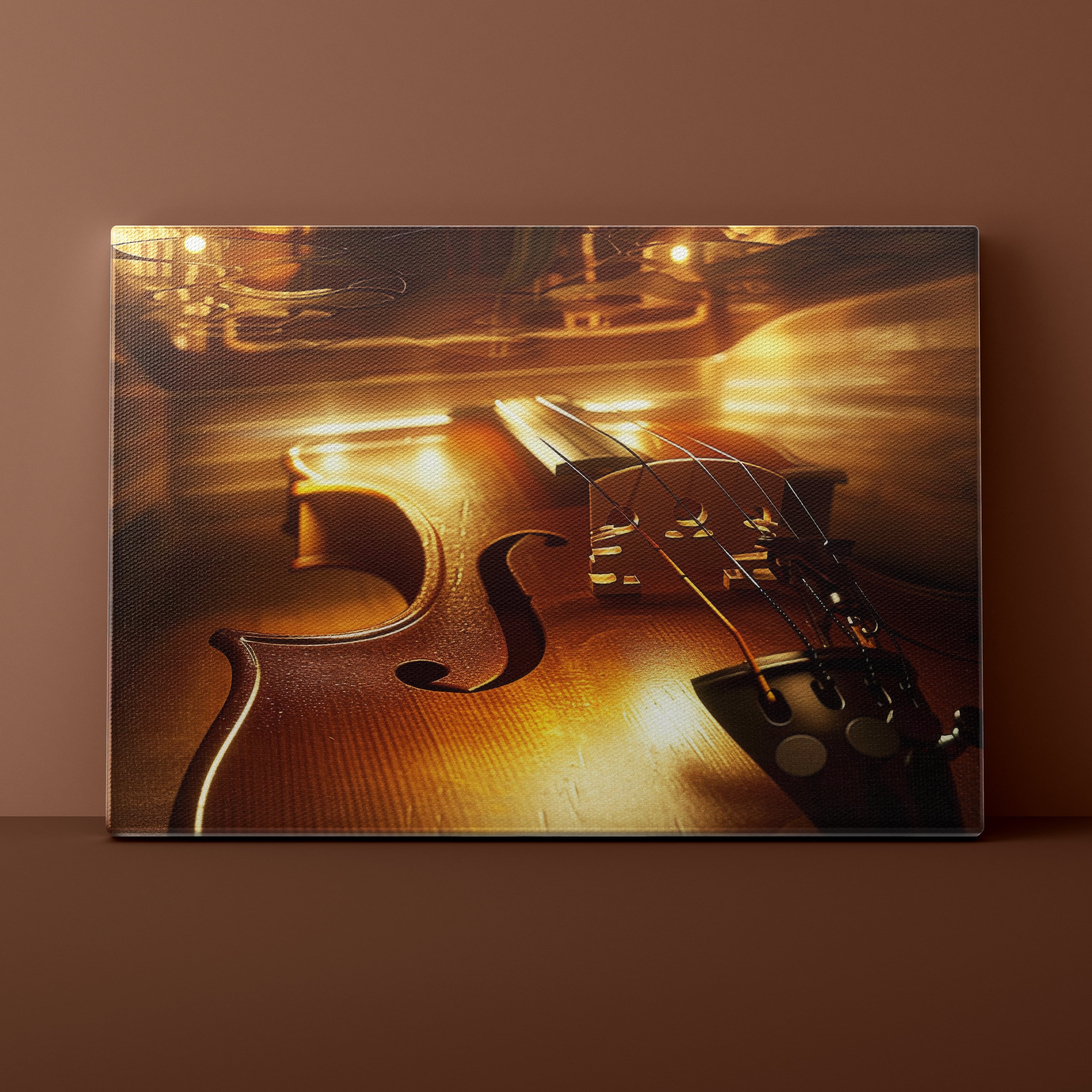 Canvas print of a violin on a brown background