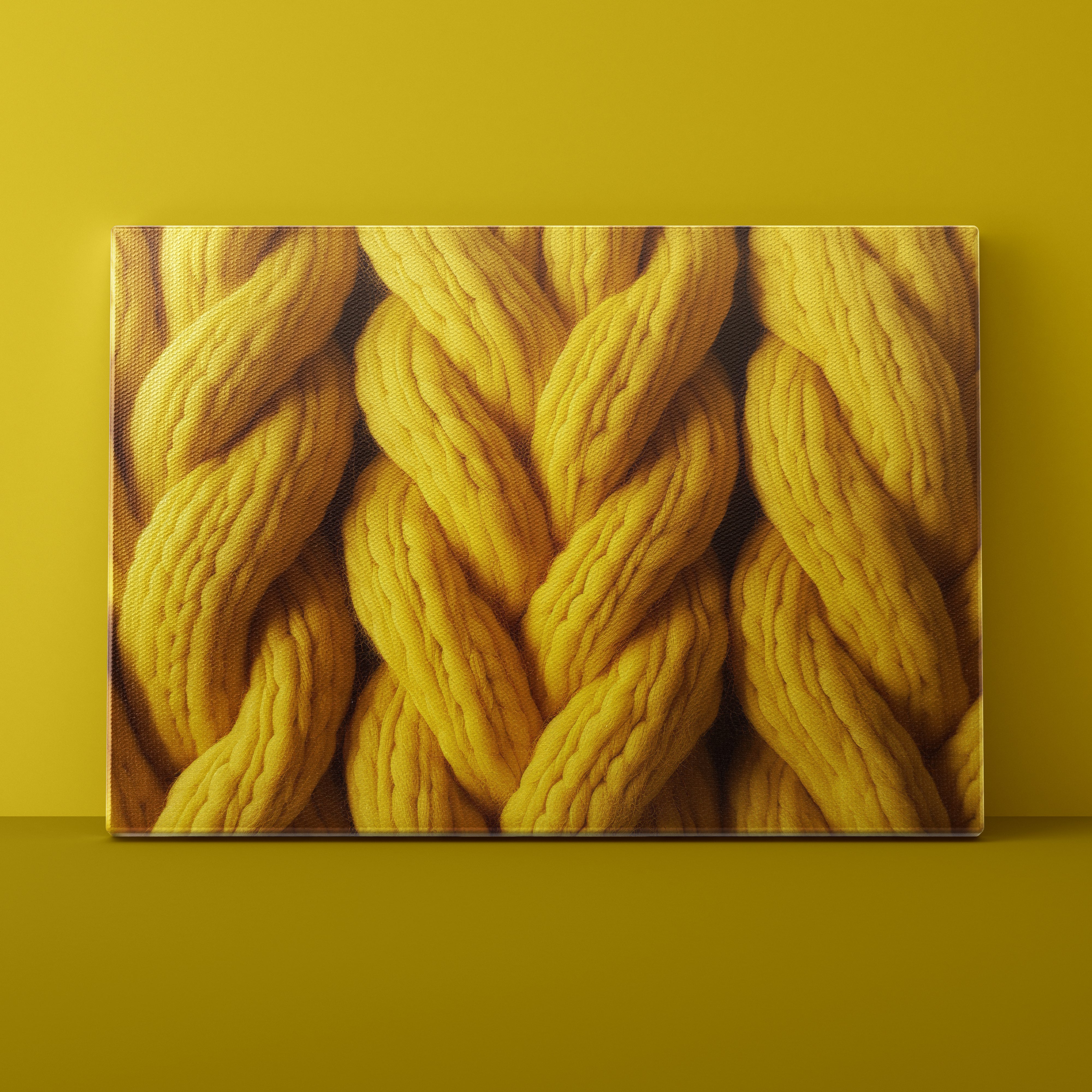 Close-up of yellow knitted yarn on a yellow background