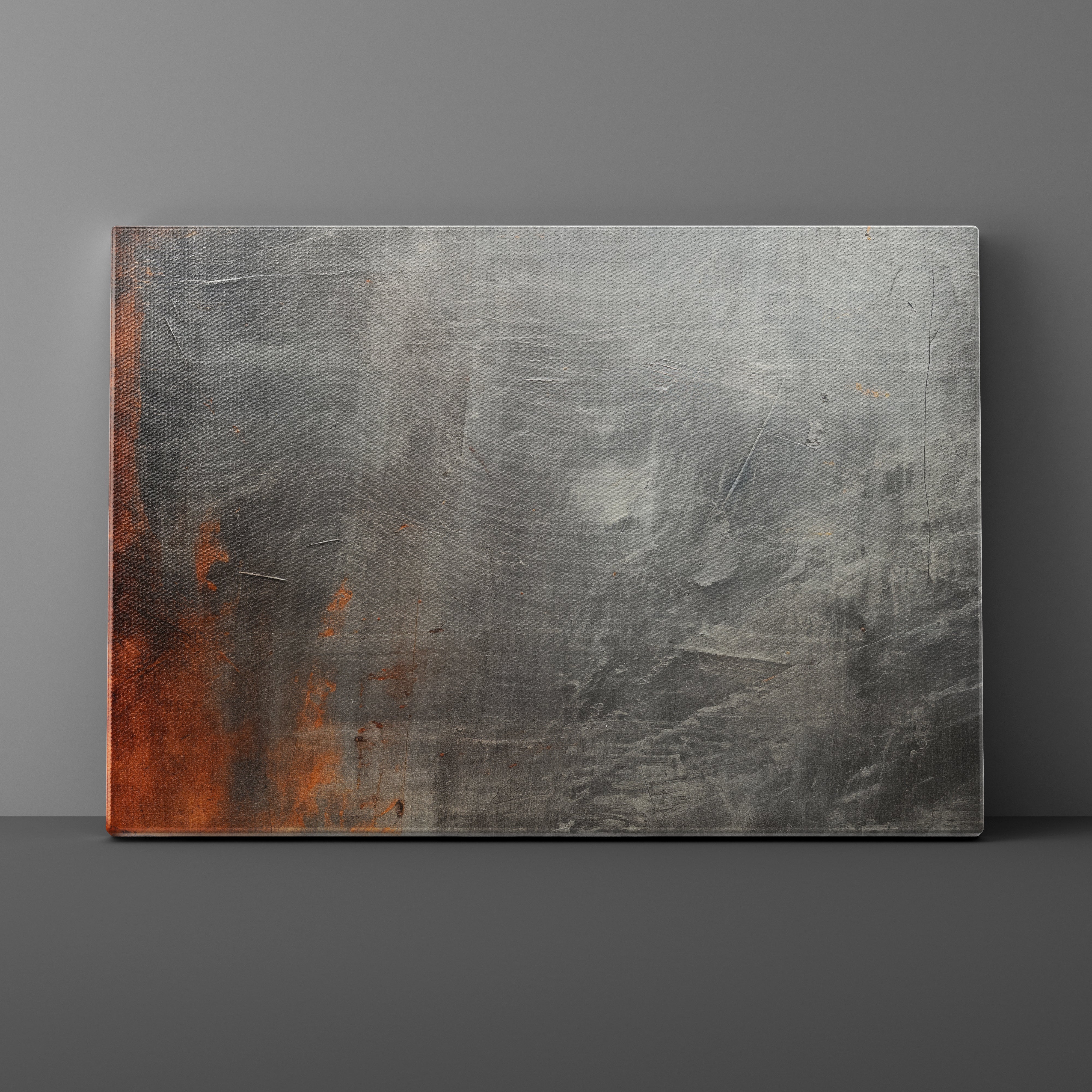 Abstract painting with textured surface on a gray background