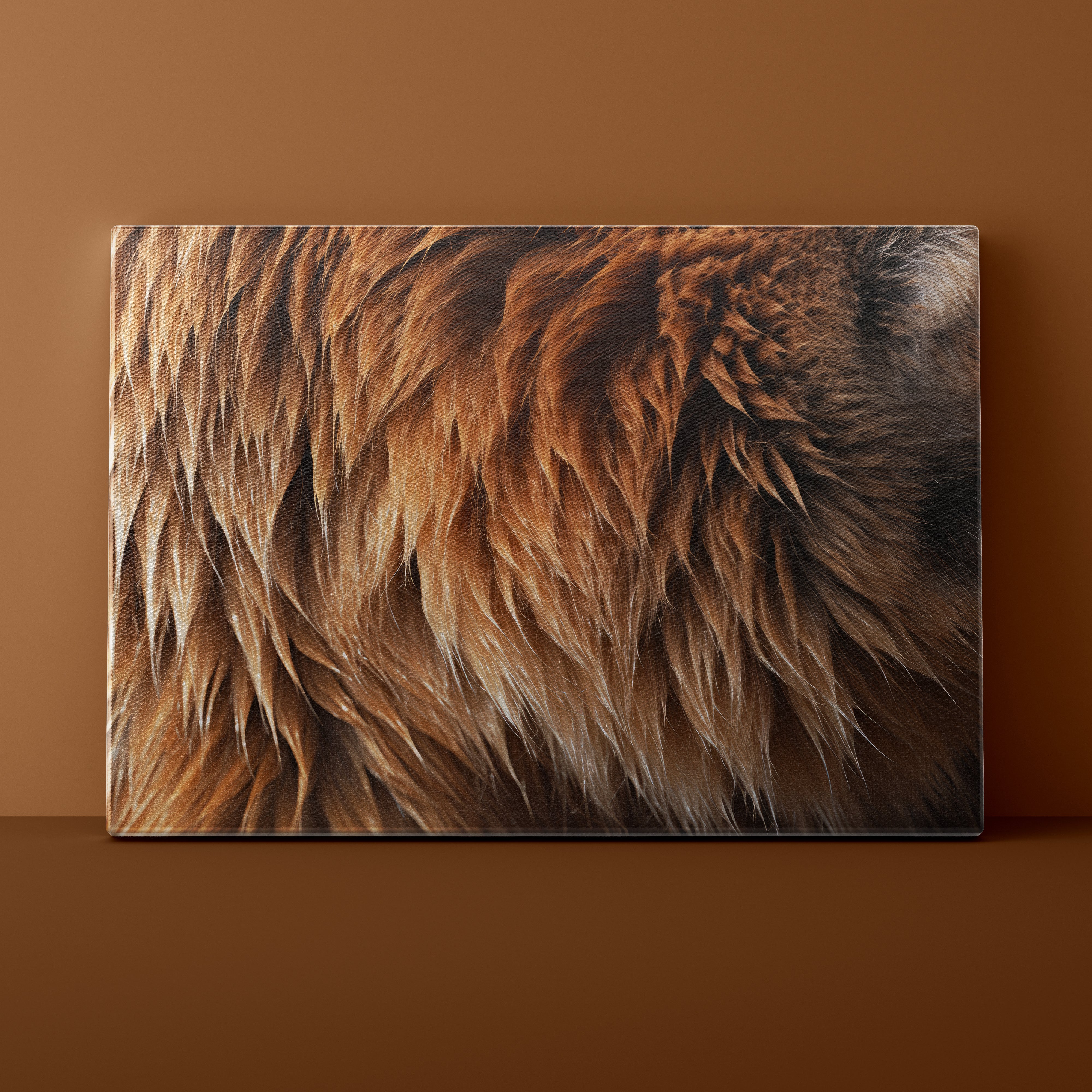 Close-up of a lion's mane on a brown background