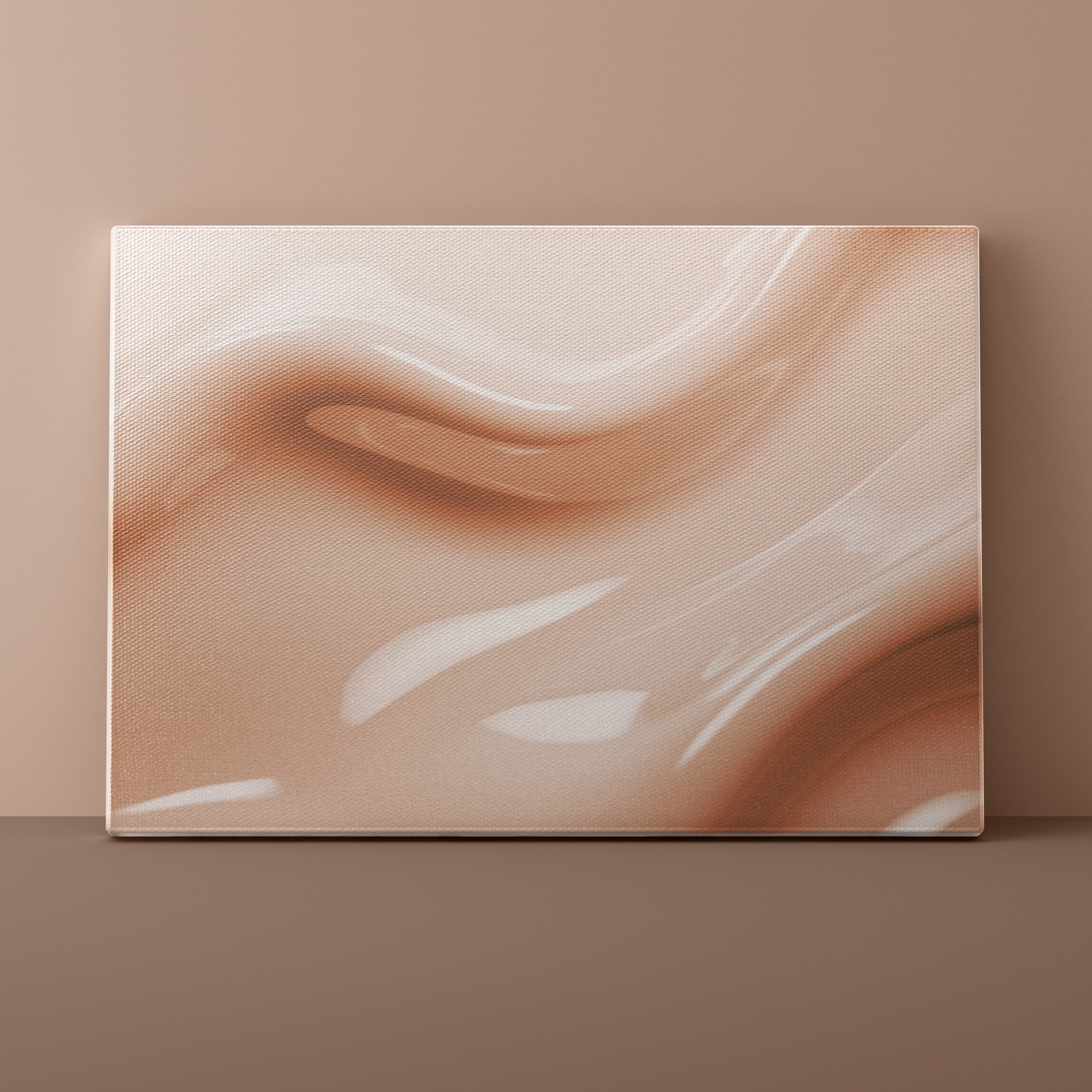 Abstract painting with wavy beige and white patterns on a beige background