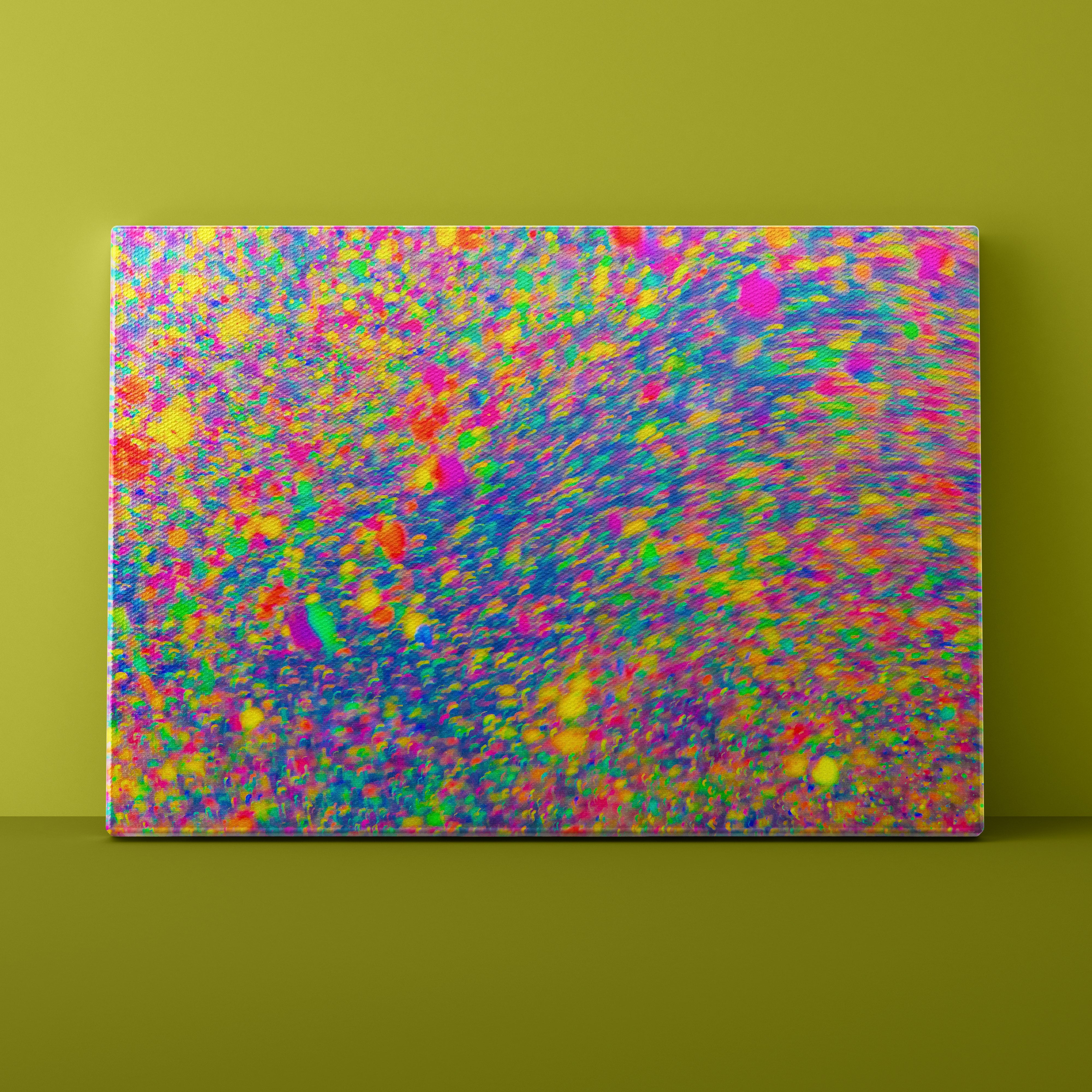 Colorful abstract painting on a green wall