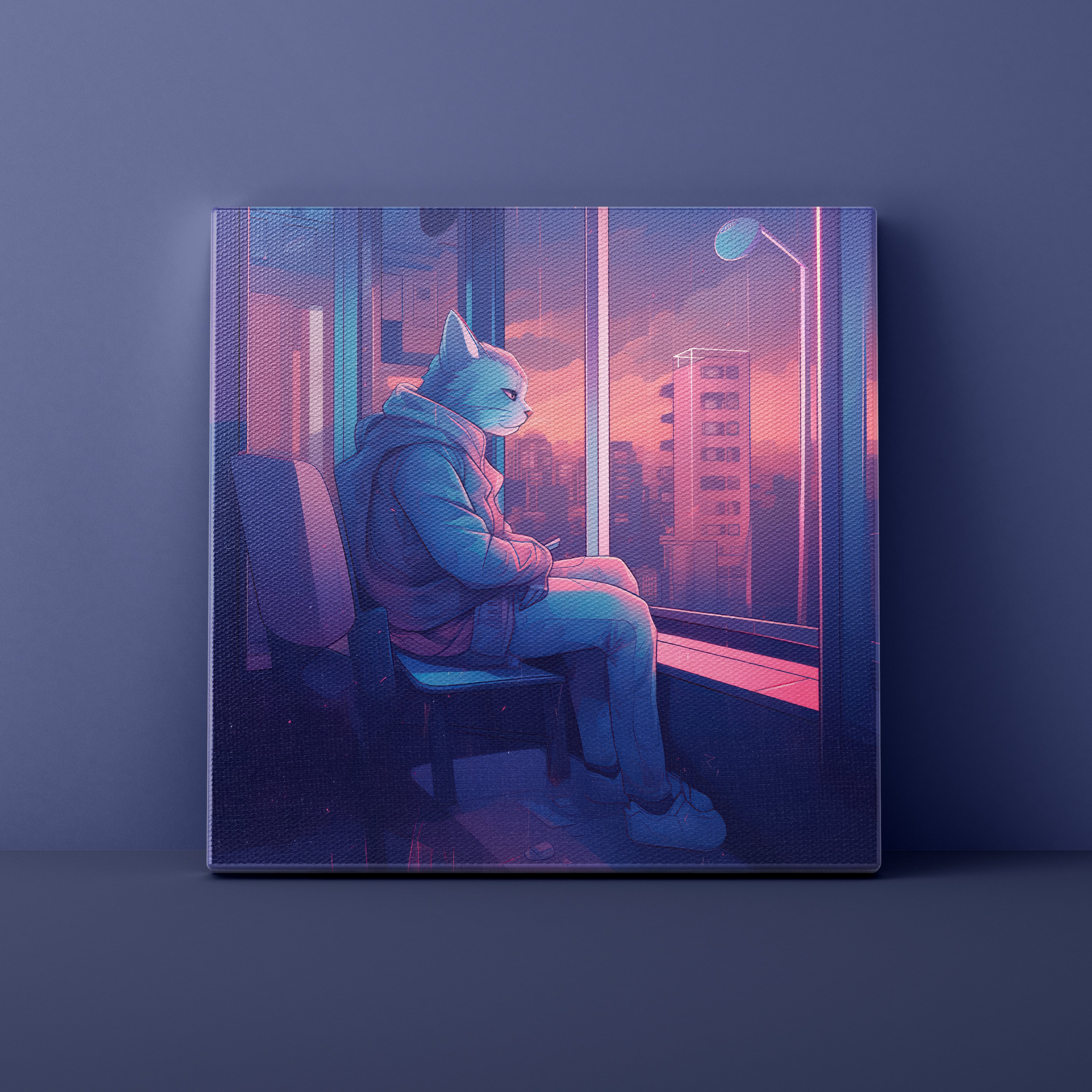 Person wearing a cat costume sitting on a bus with a cityscape view through the window.