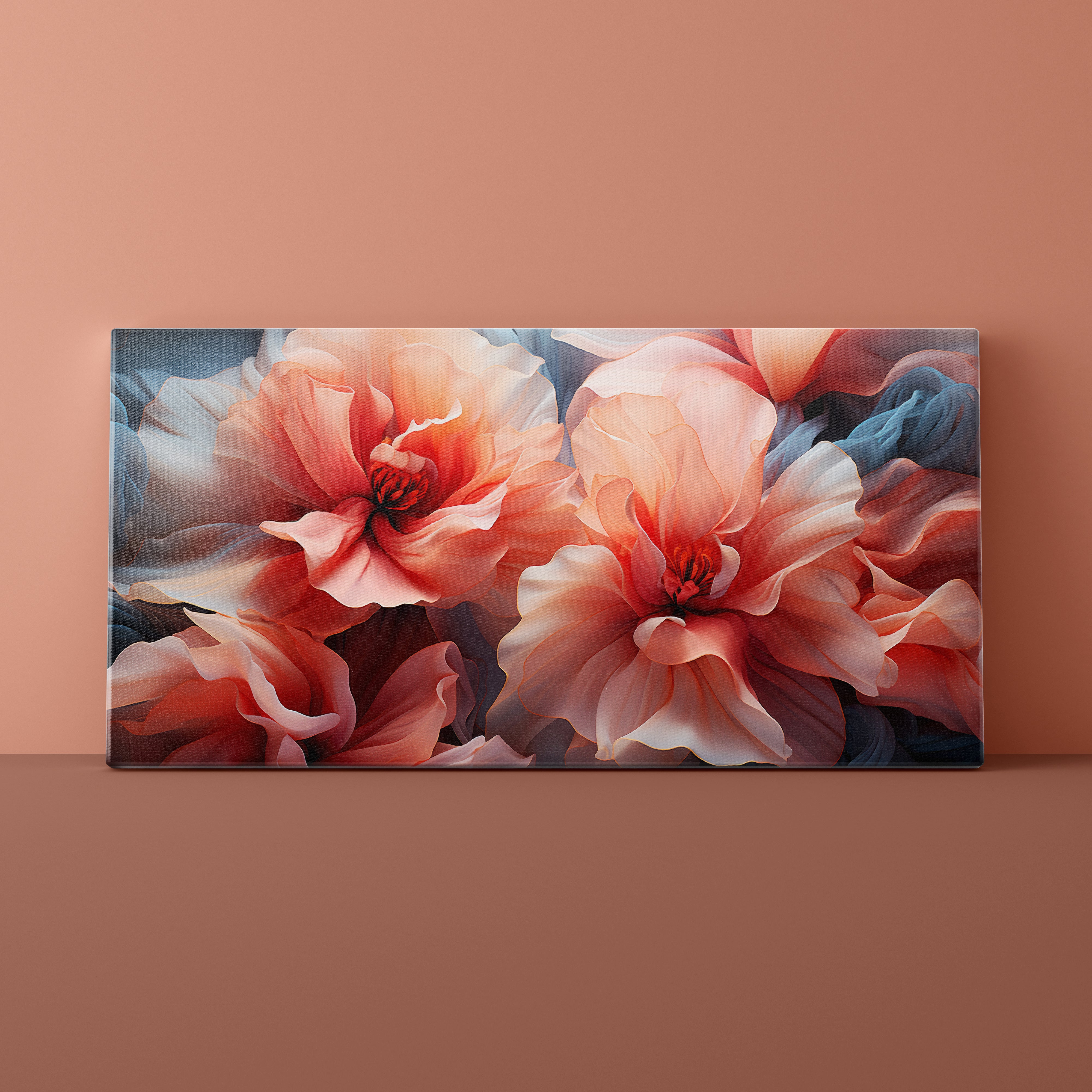 Floral painting on a peach-colored wall