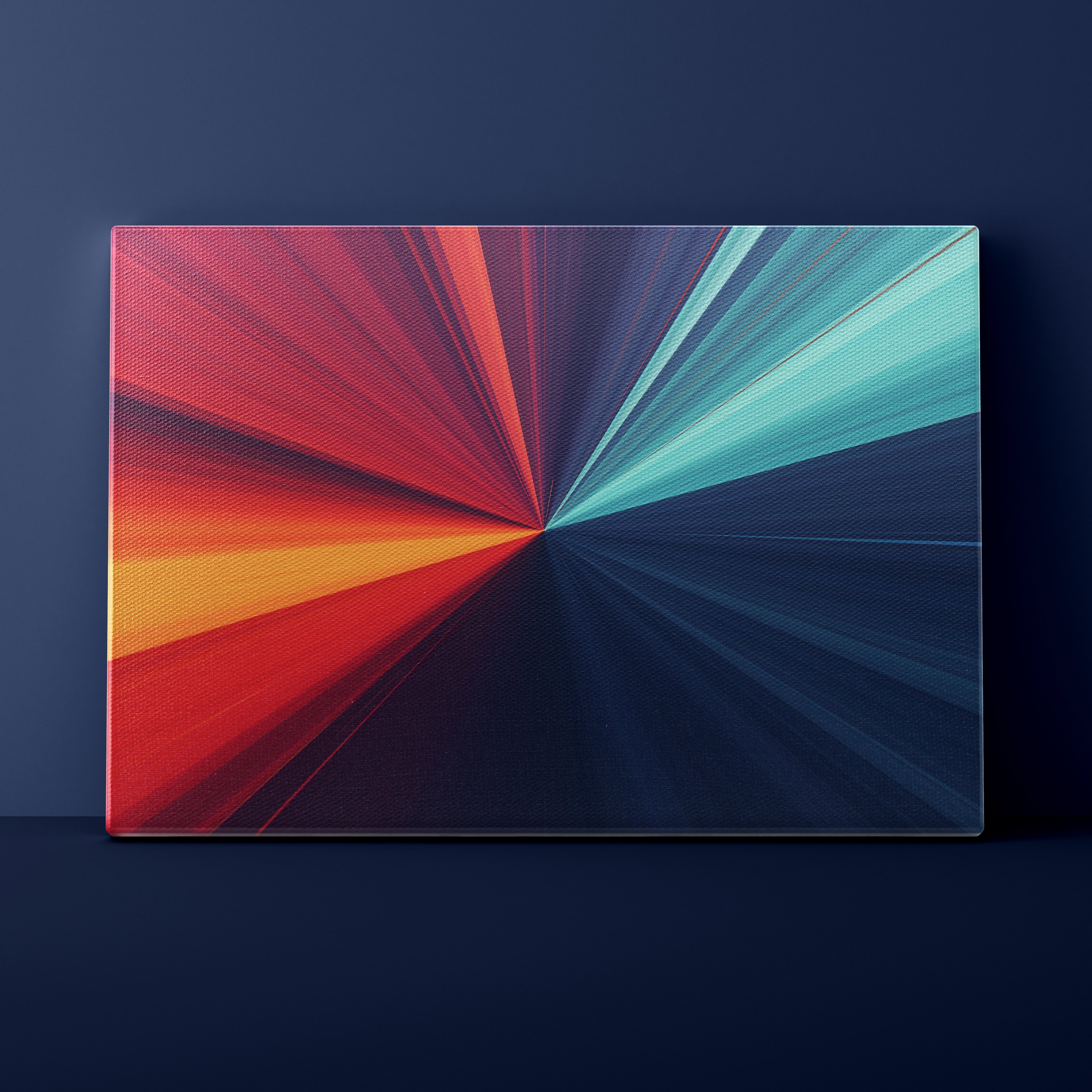 Abstract art piece with a radial color pattern on a dark blue background