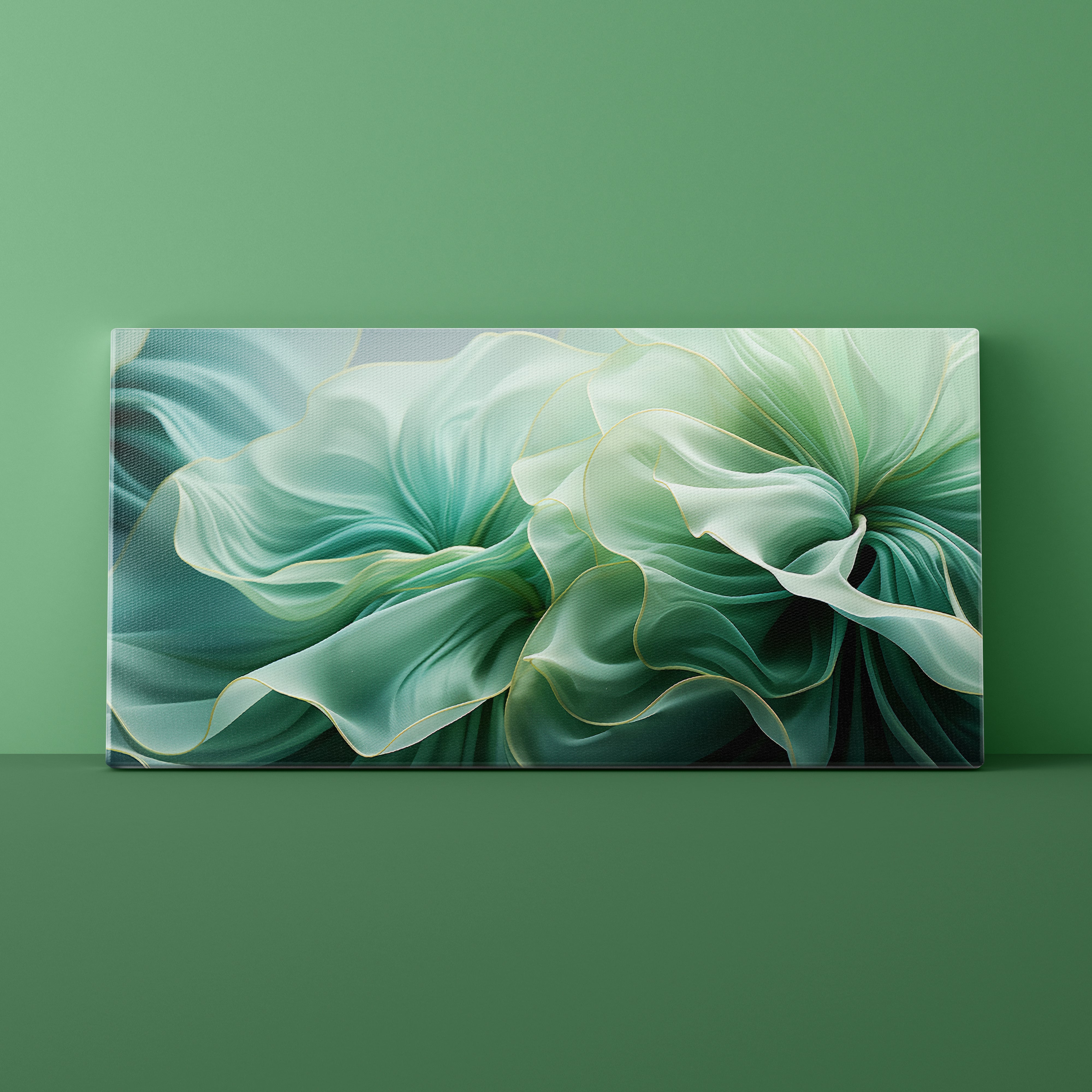 Canvas print of a floral design on a green wall