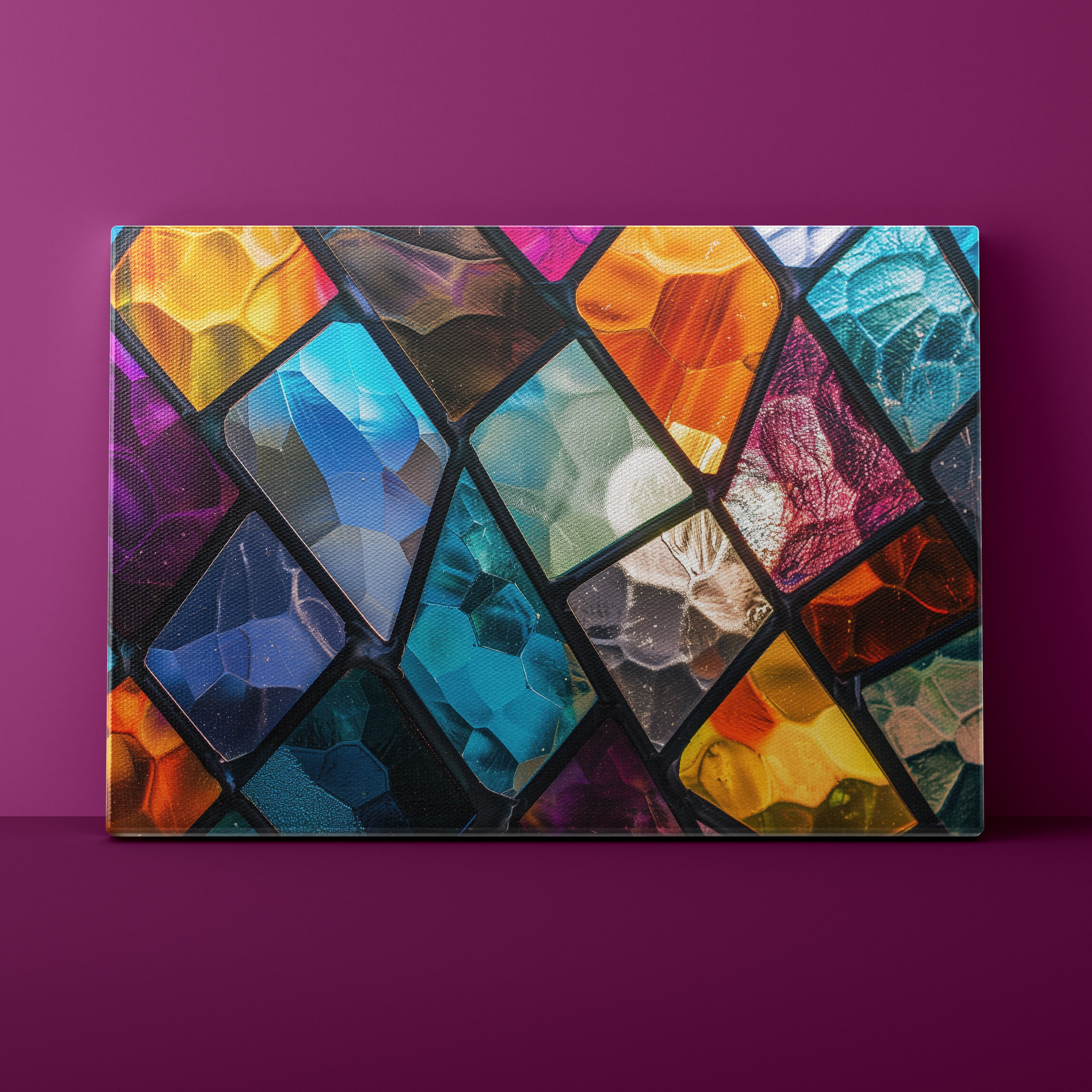 Colorful abstract art piece on a purple background