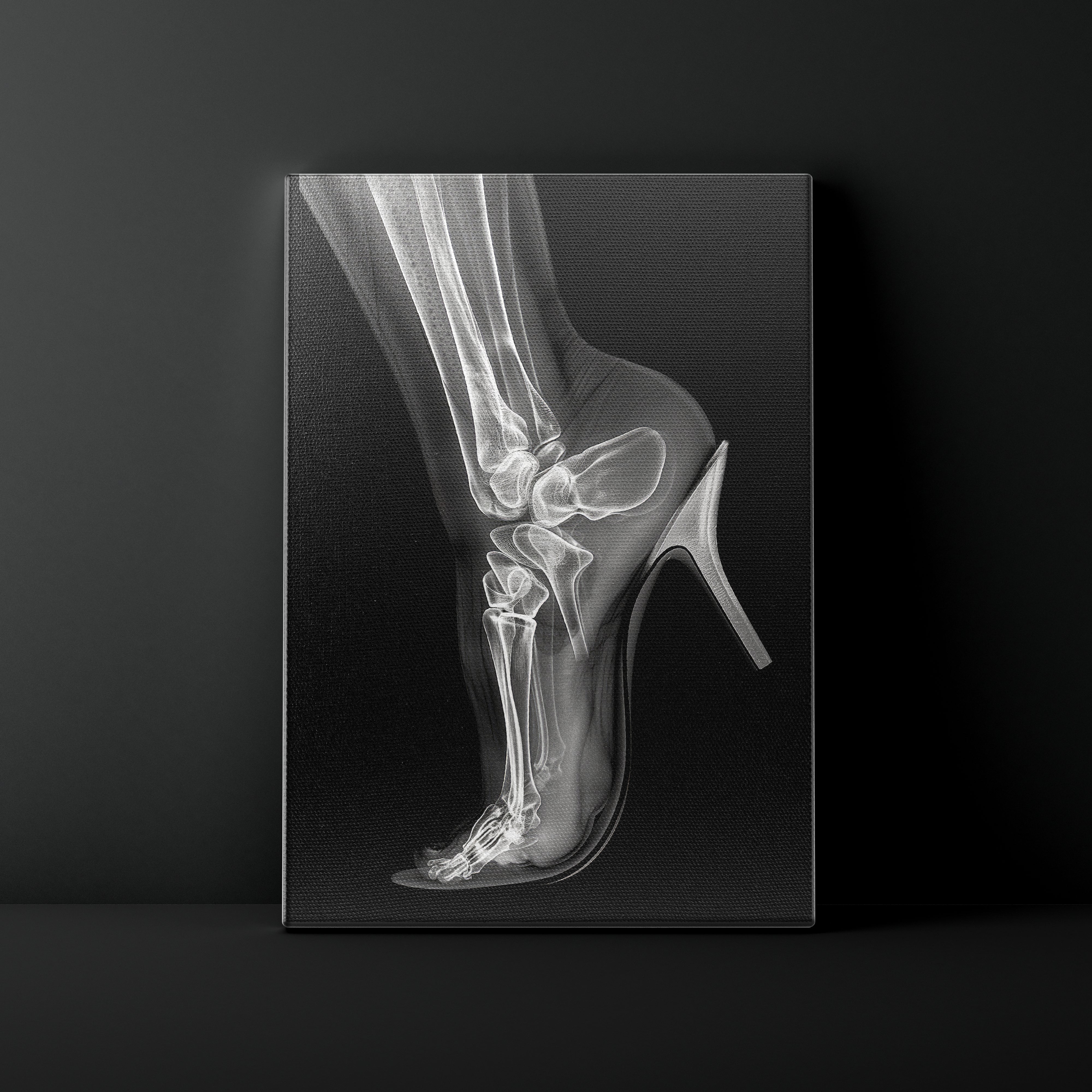X-ray of a high-heeled shoe on a black background