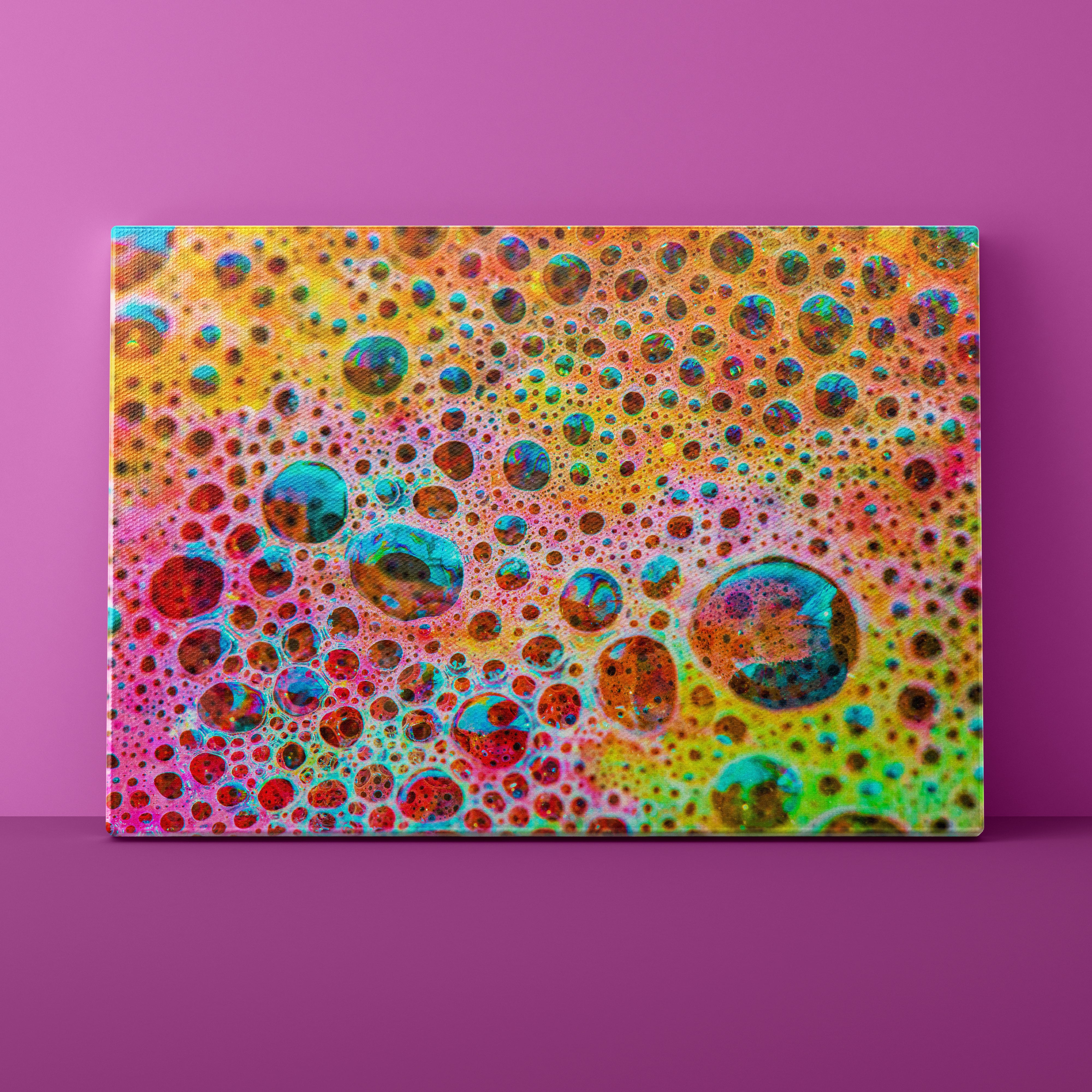 Colorful abstract bubble pattern on a purple background