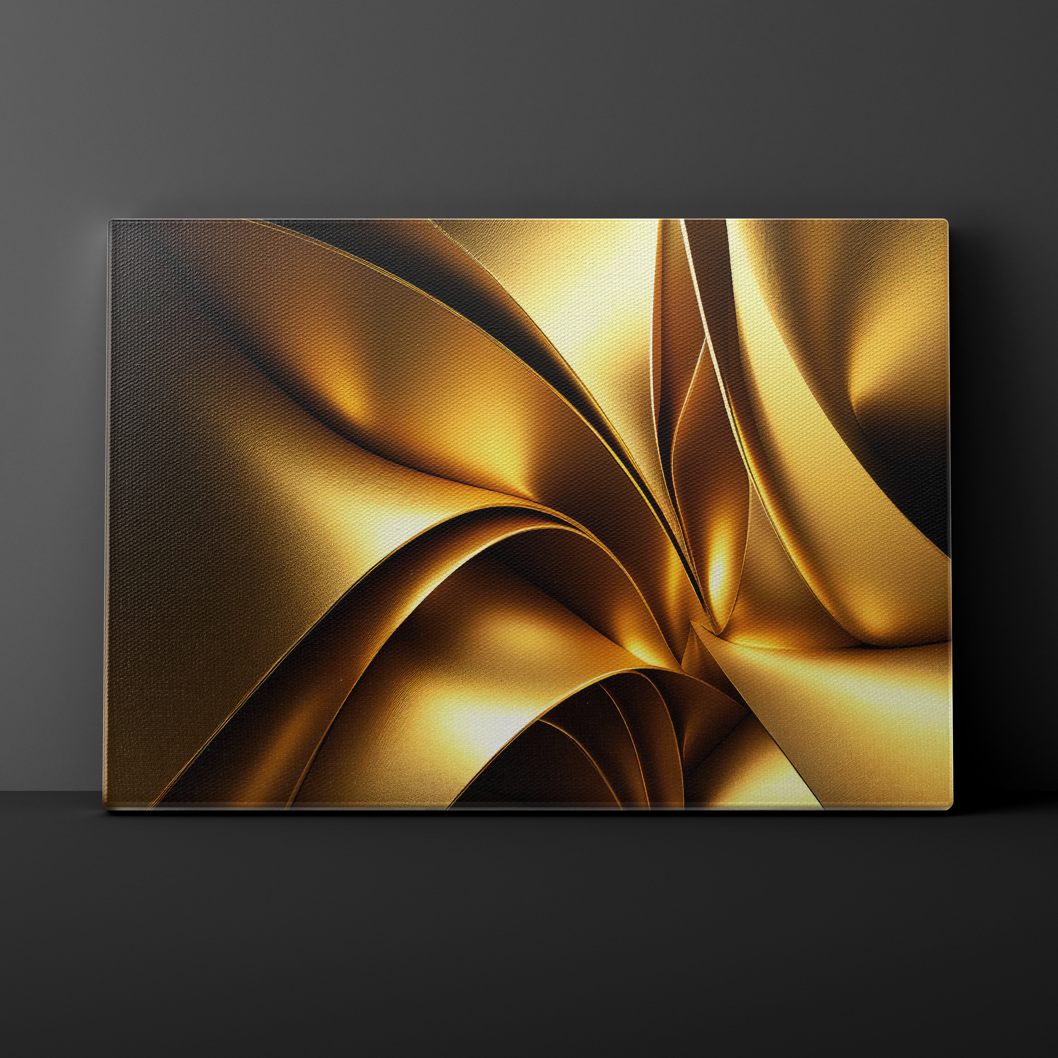 Abstract gold artwork on a dark gray background