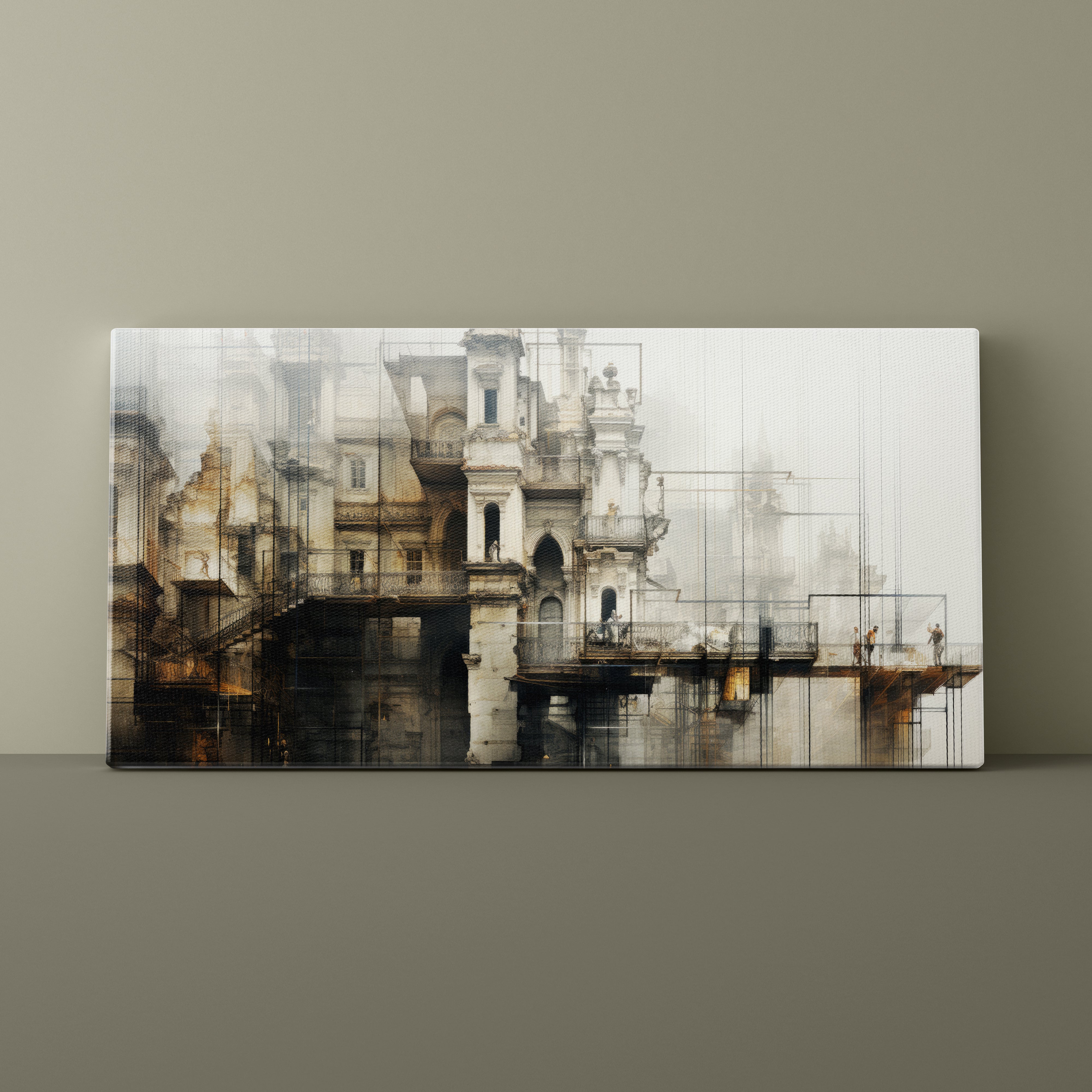 Abstract architectural artwork on a wall