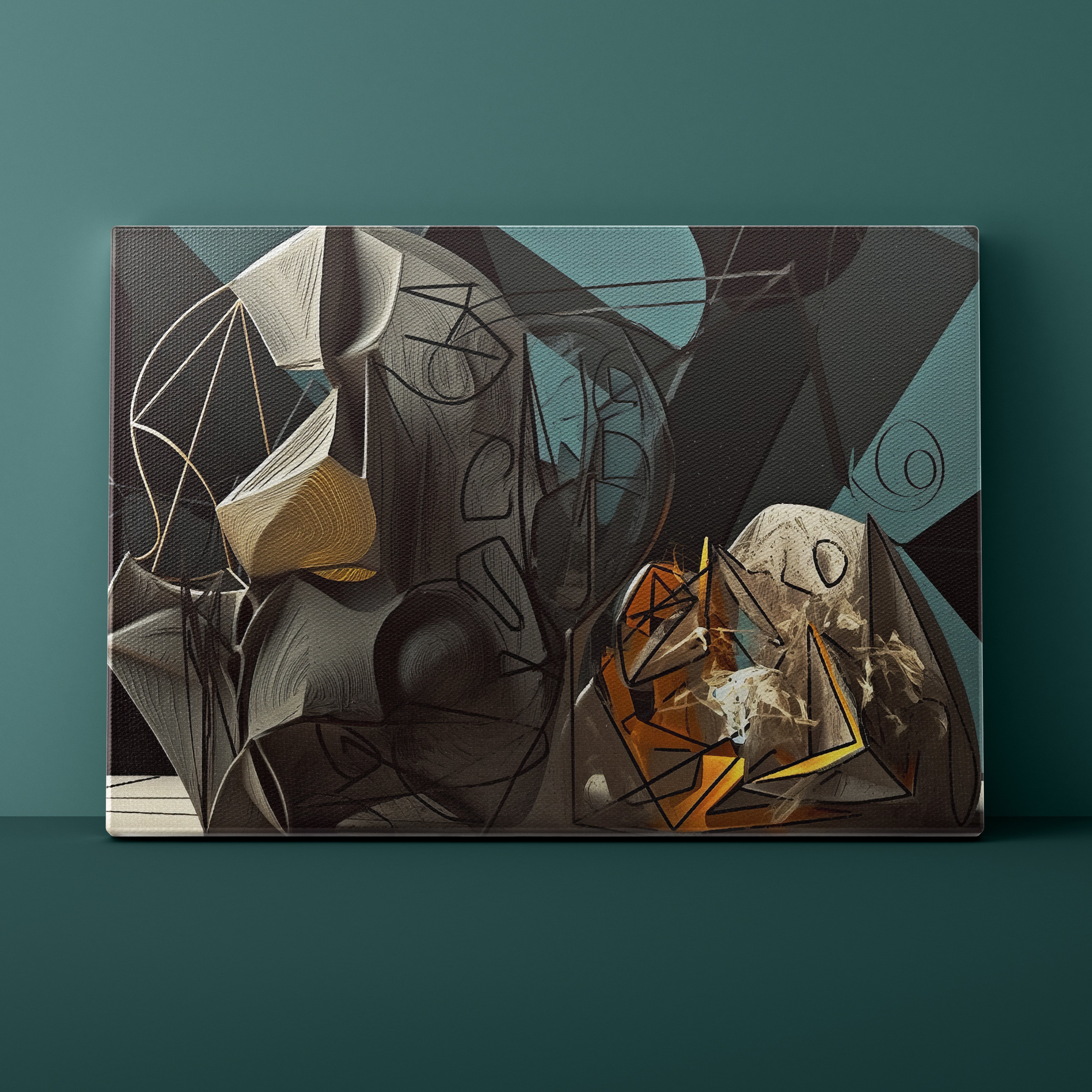 Abstract art piece on a teal background