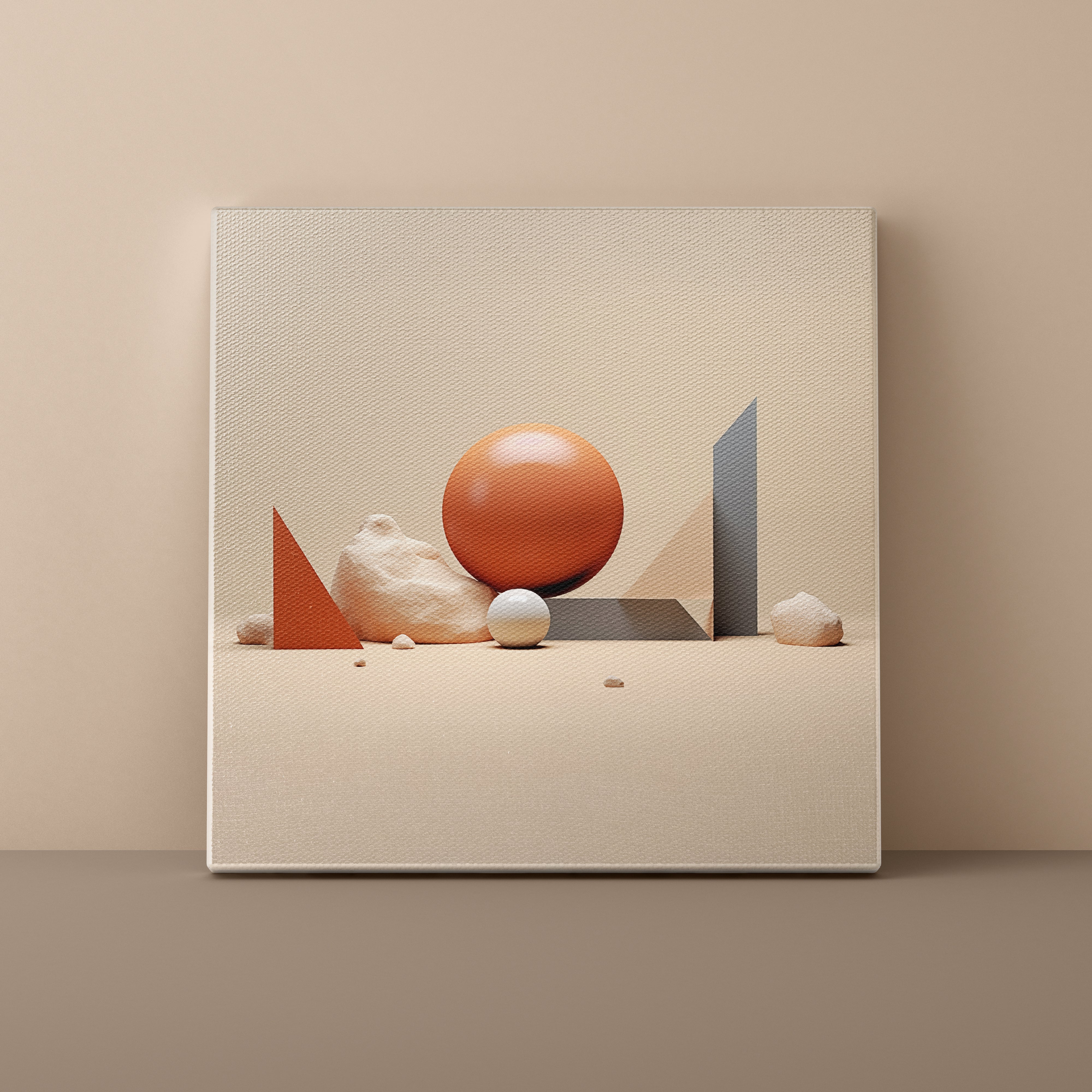 Abstract art piece with geometric shapes on a beige background