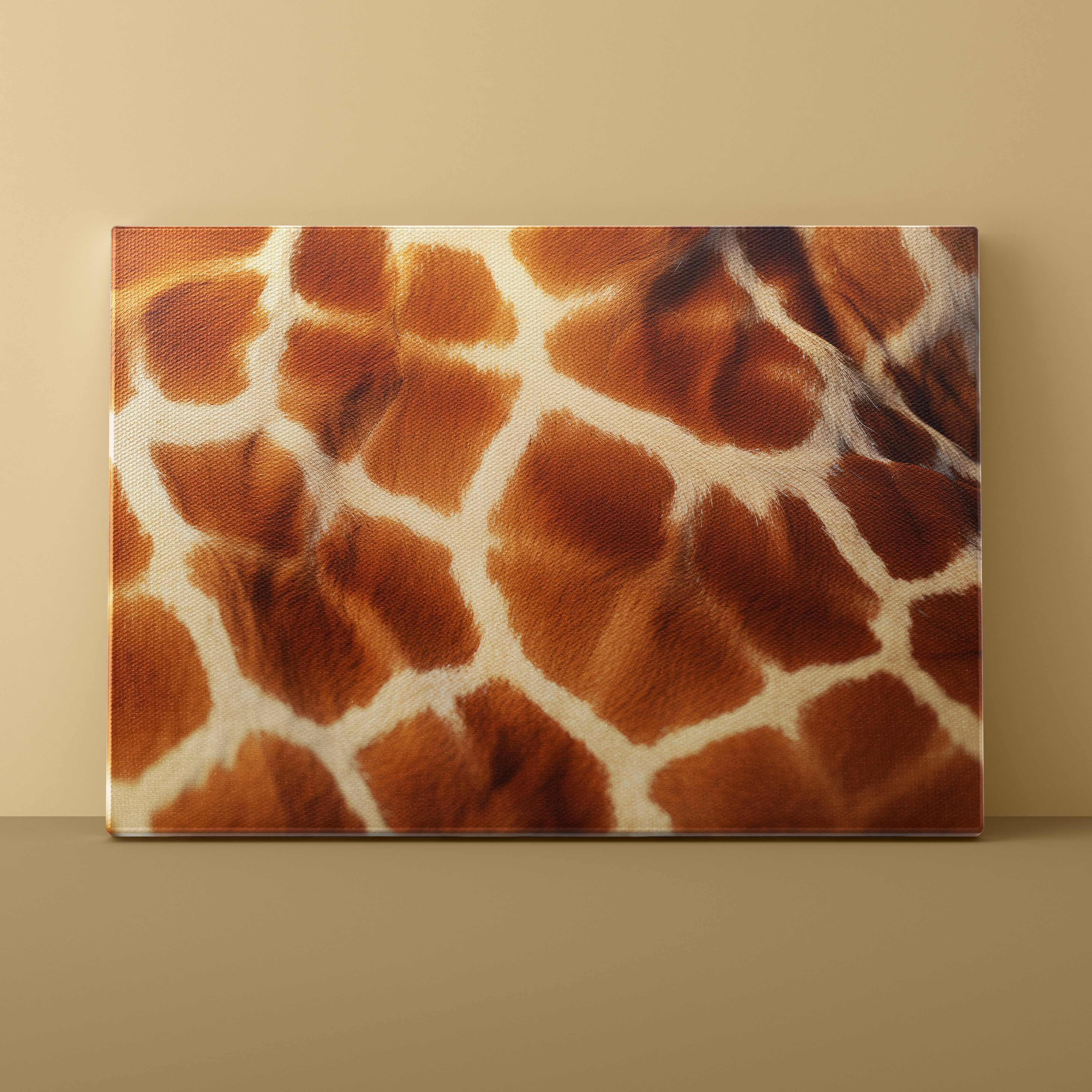Canvas print with giraffe pattern on a beige wall