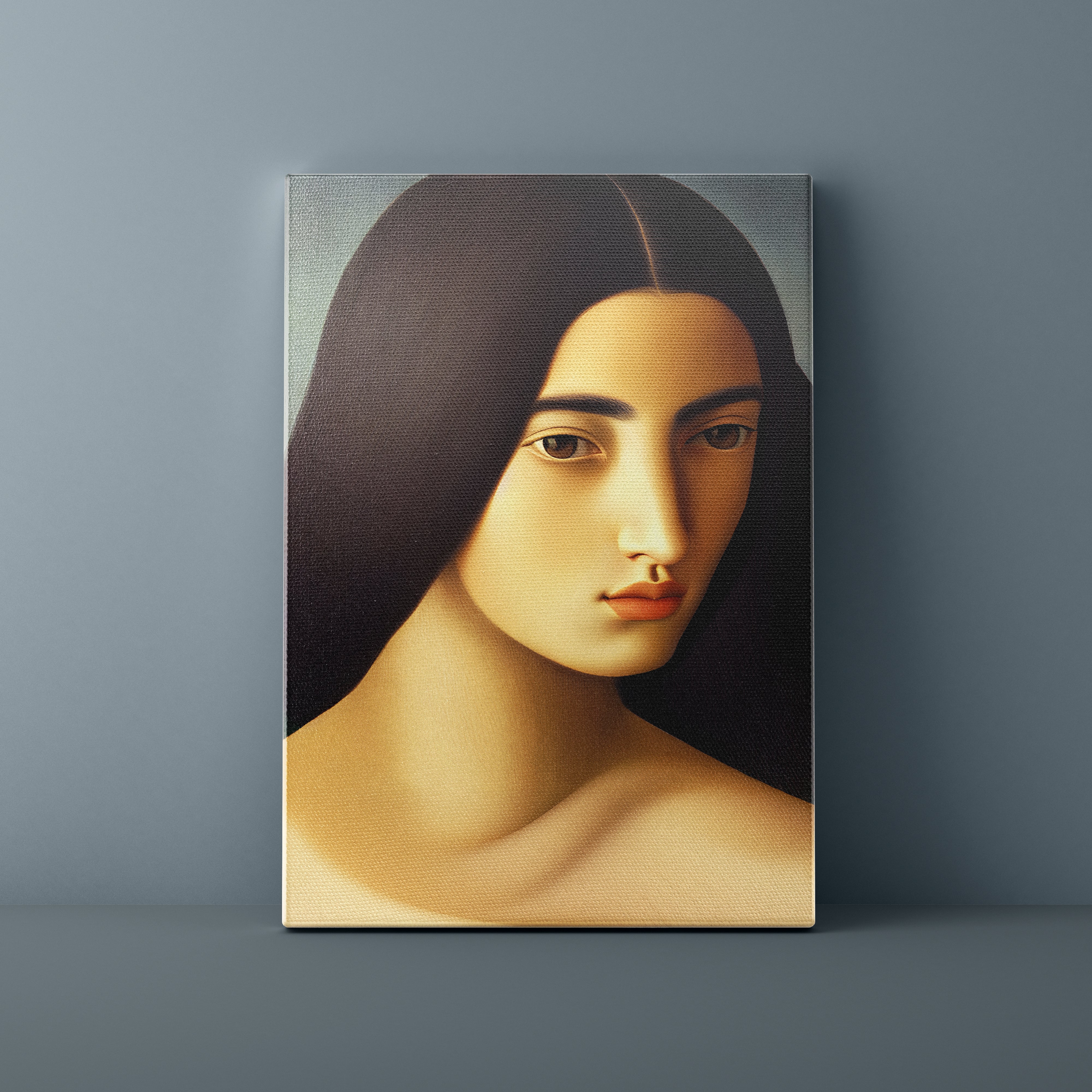 Canvas print of a stylized portrait against a gray background