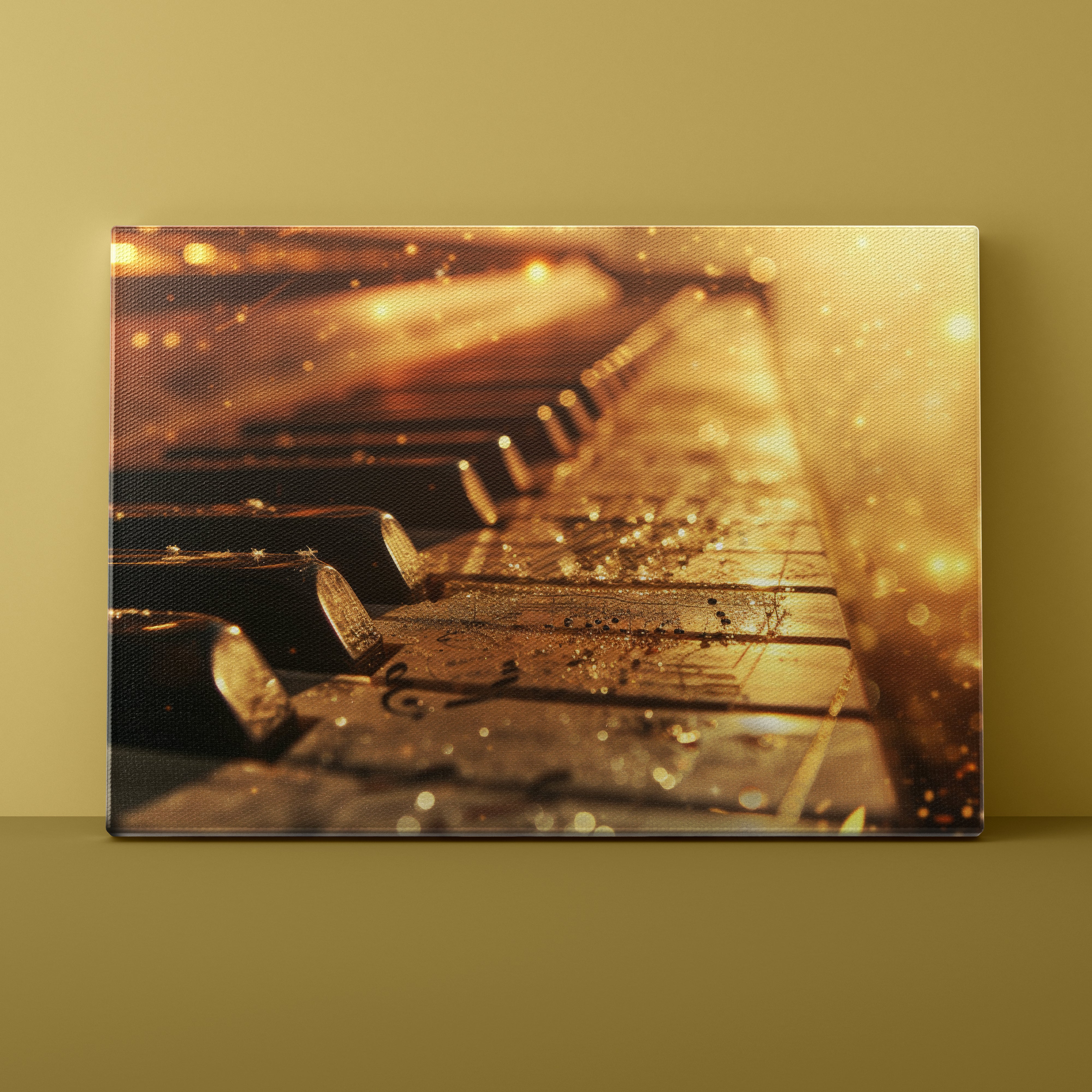 Canvas print of a piano keyboard on a green wall