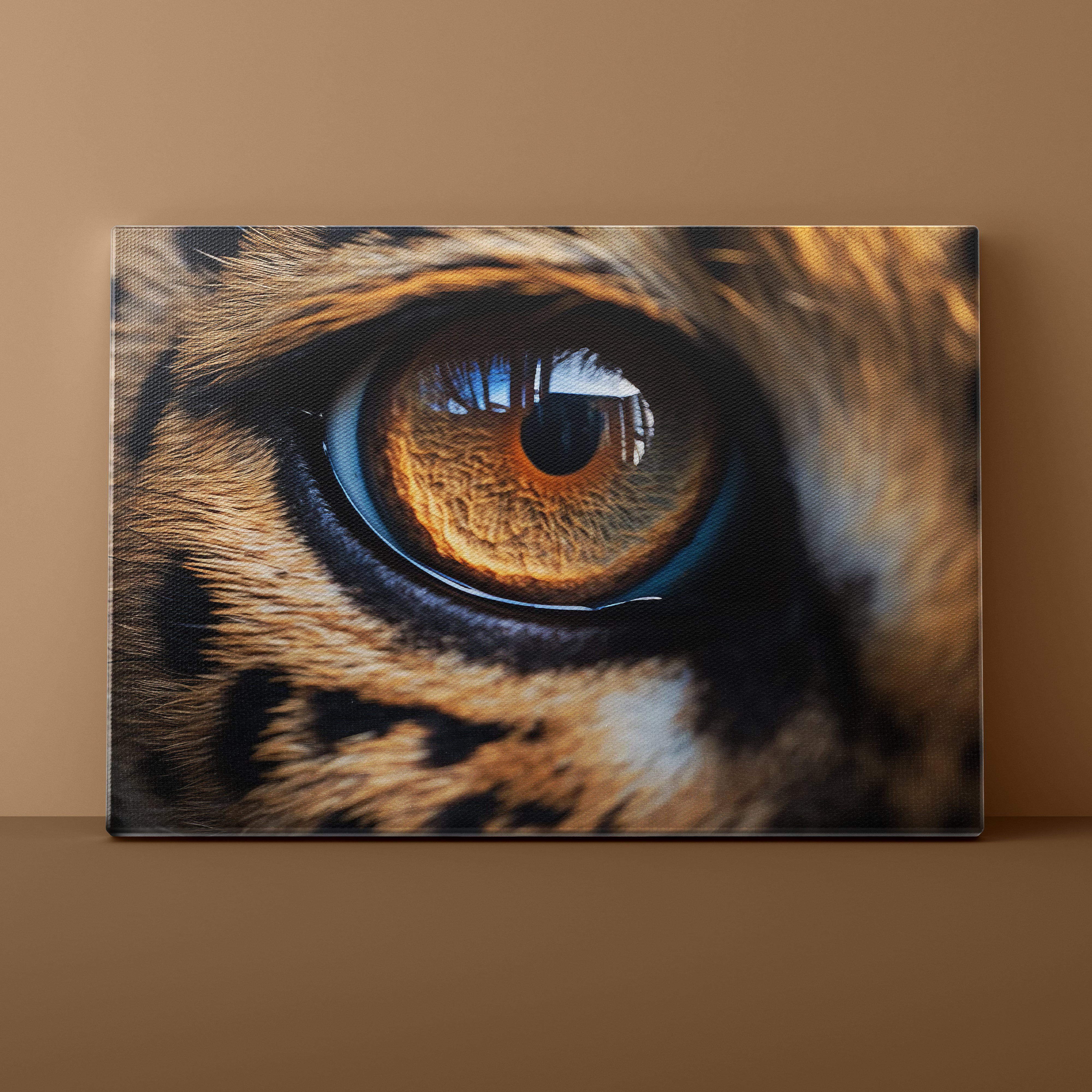 Close-up of a jaguar's eye on a brown background