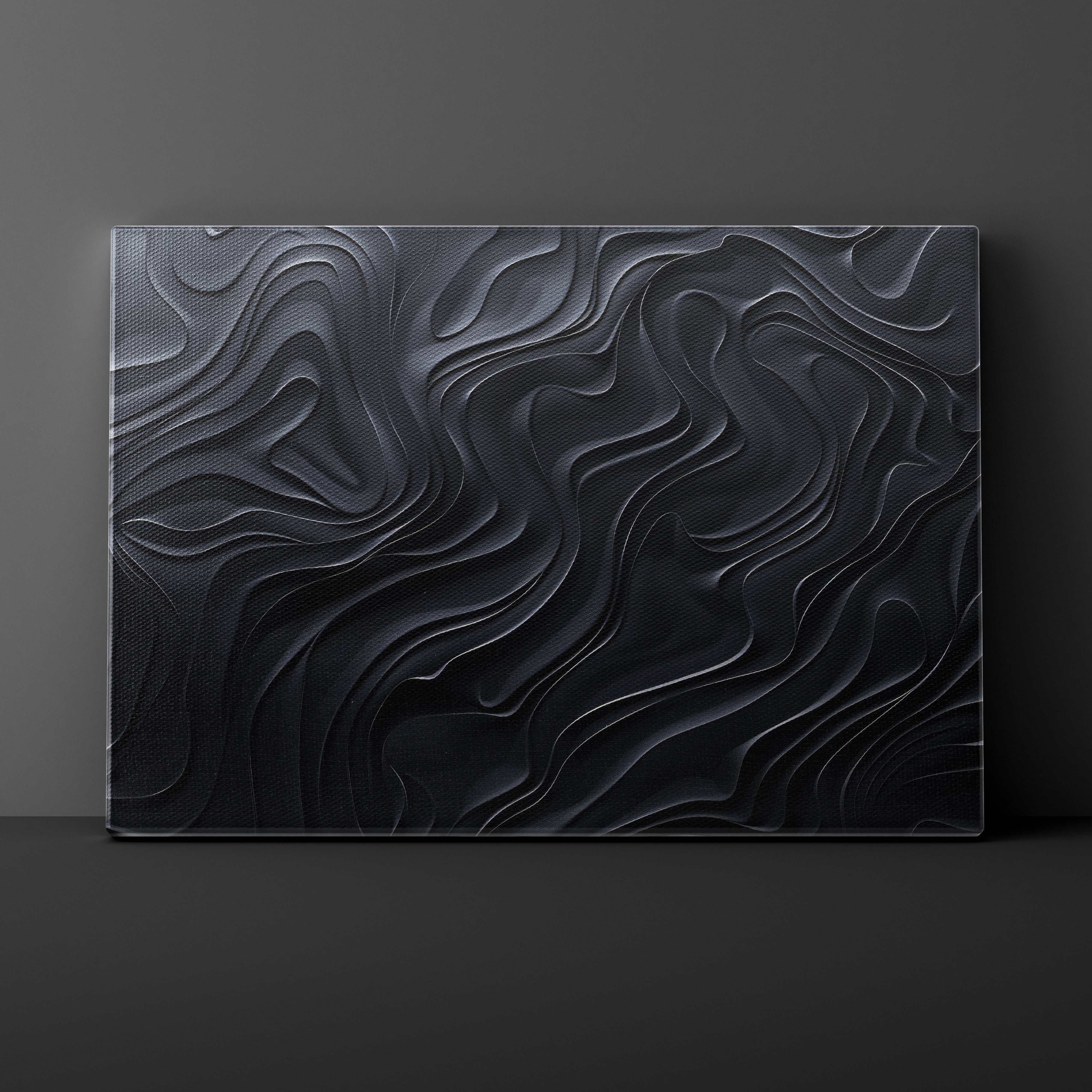 Dark textured wall art piece against a dark gray background
