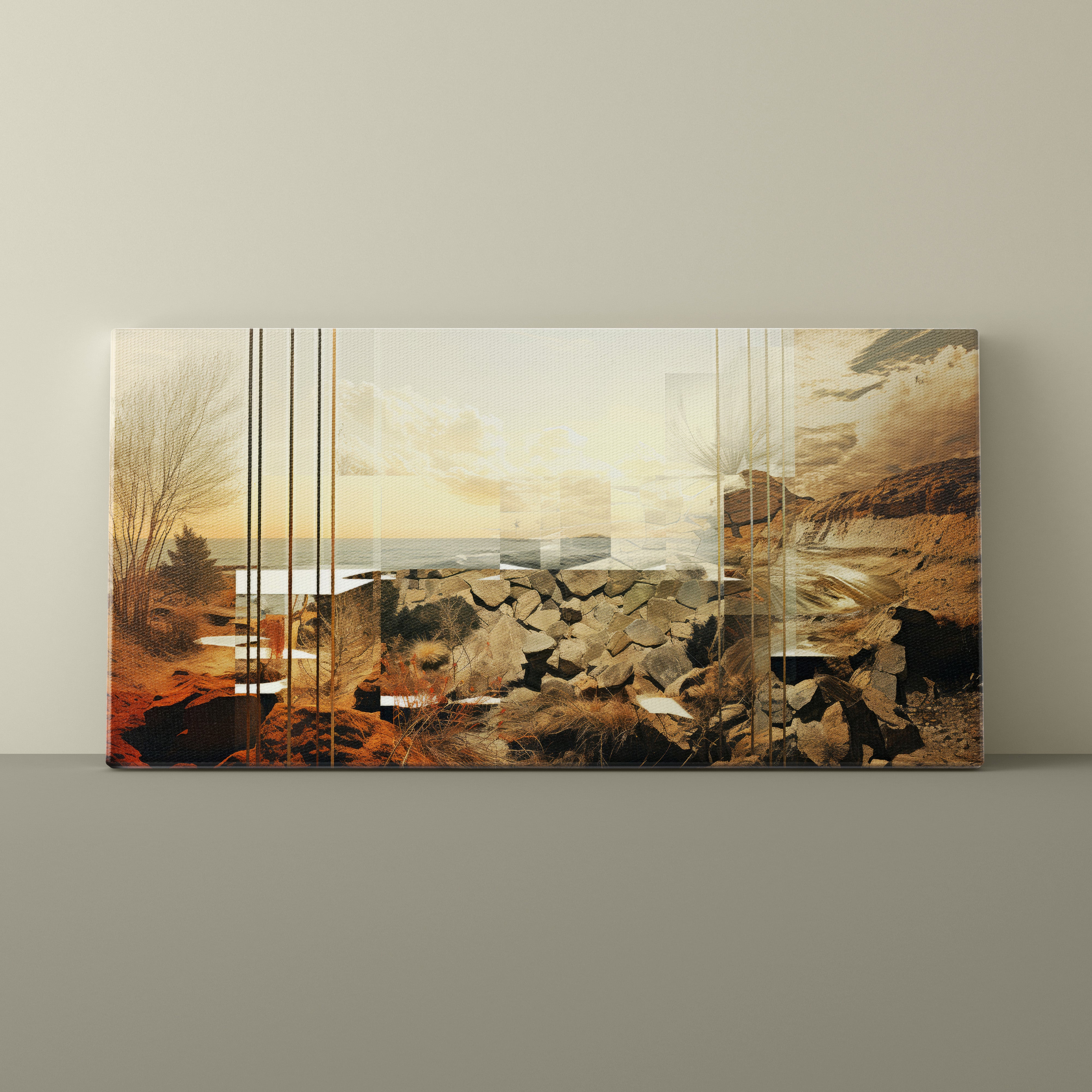 Abstract art piece on a beige wall