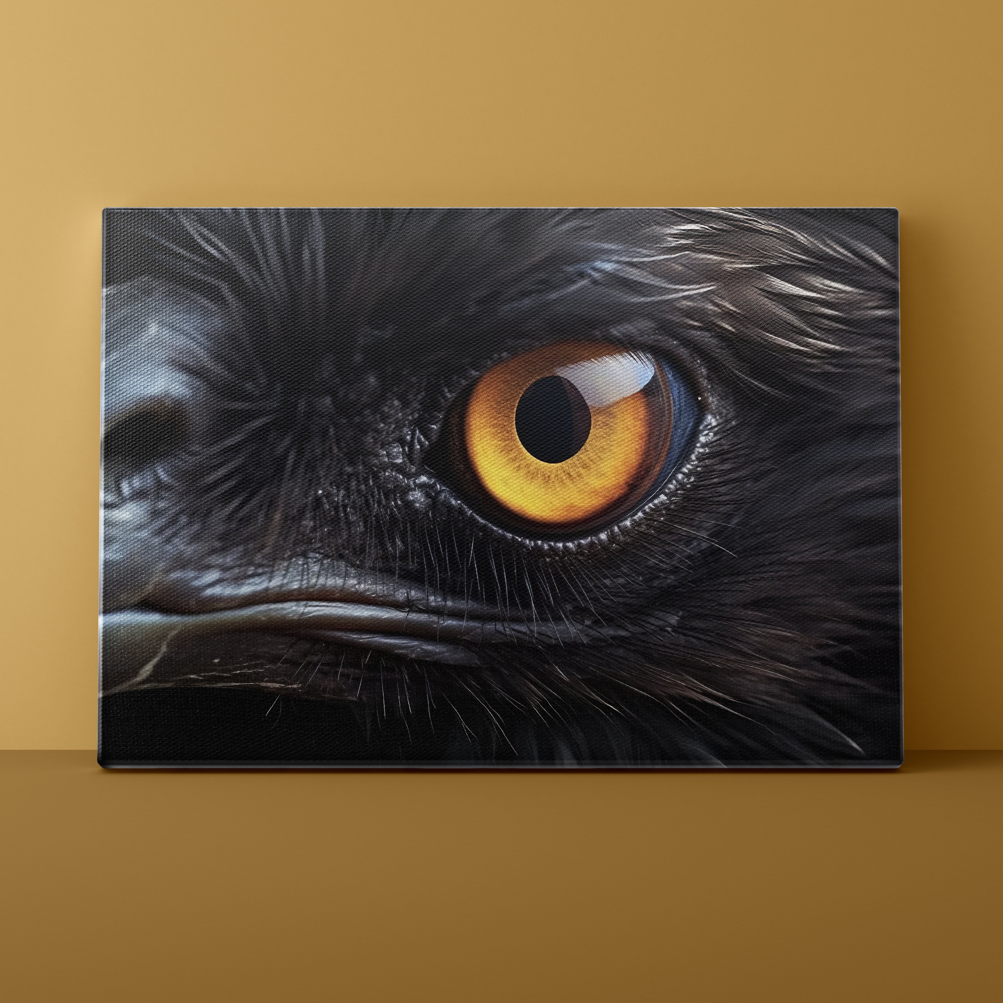 Close-up of an crow's eye on a brown background