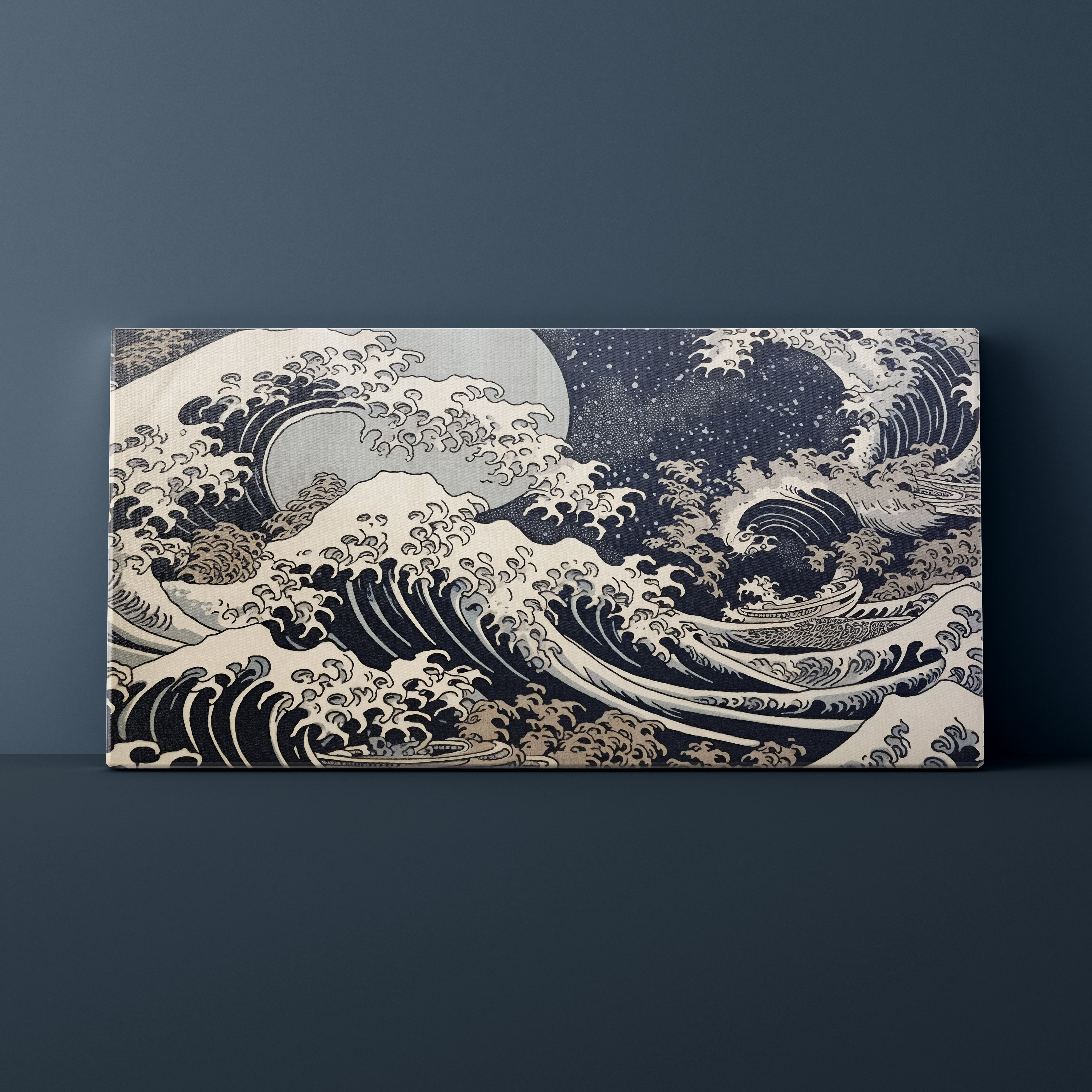 Canvas print of a wave design on a dark blue background