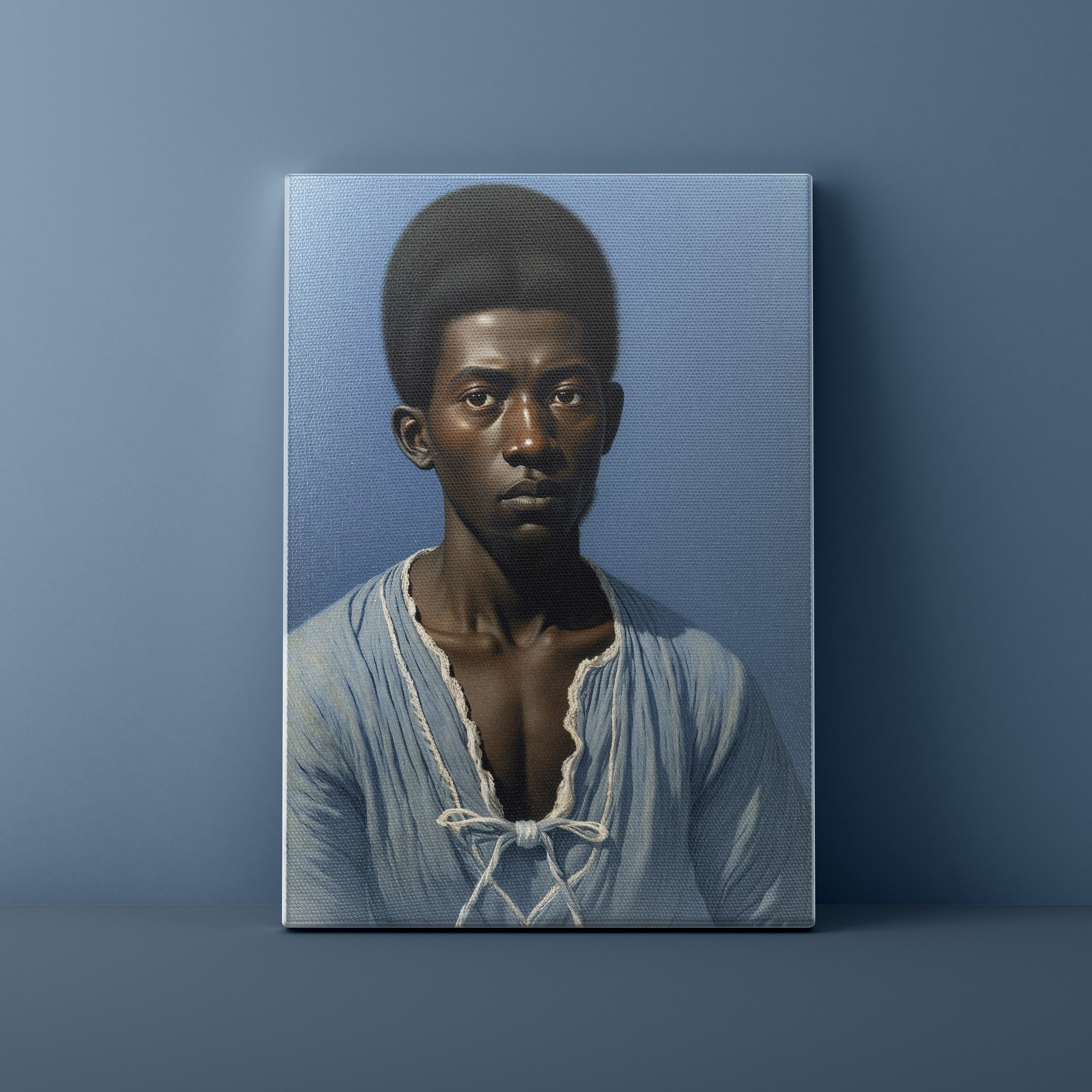 Canvas print of a portrait against a blue background