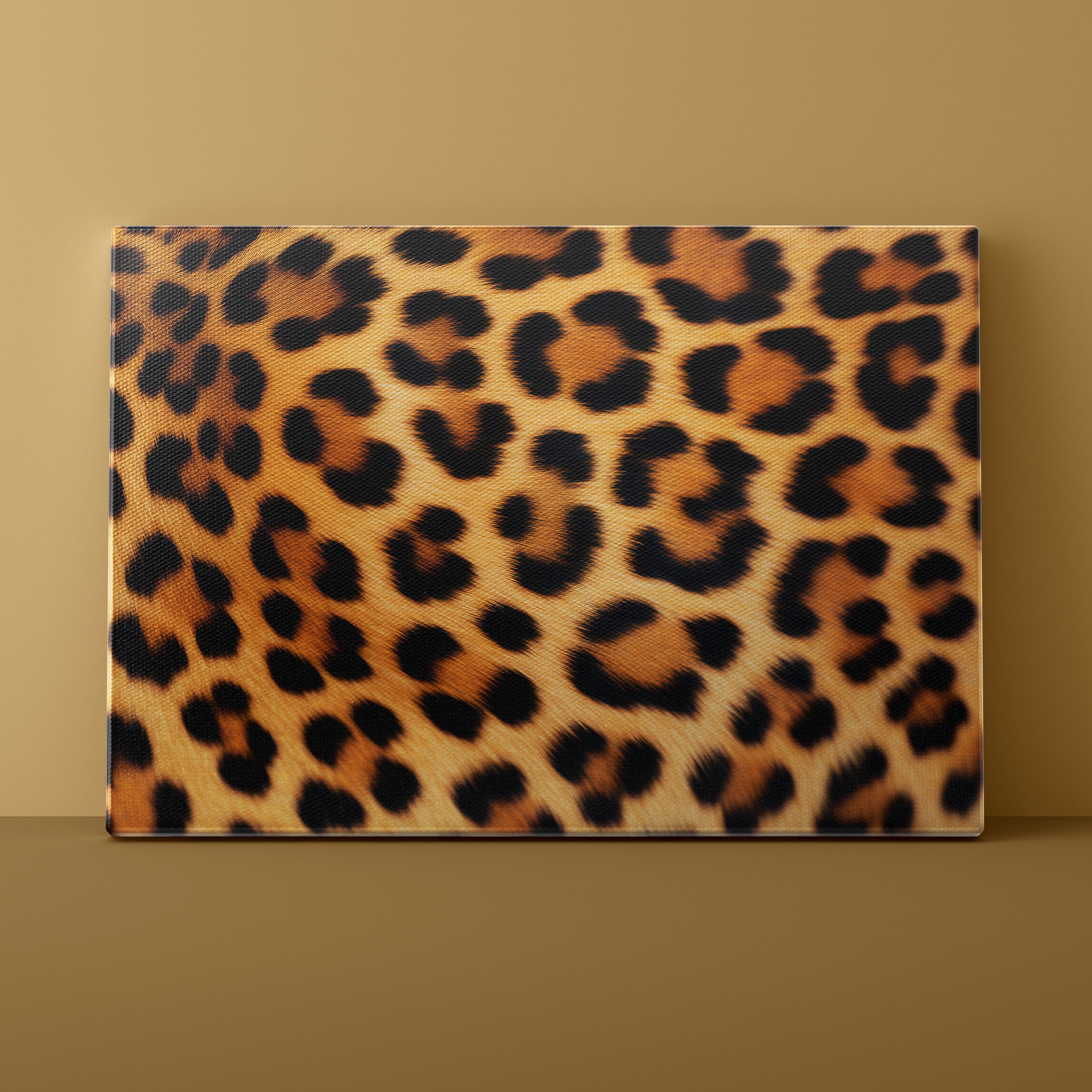 Leopard print pattern on a rectangular canvas against a matching brown background