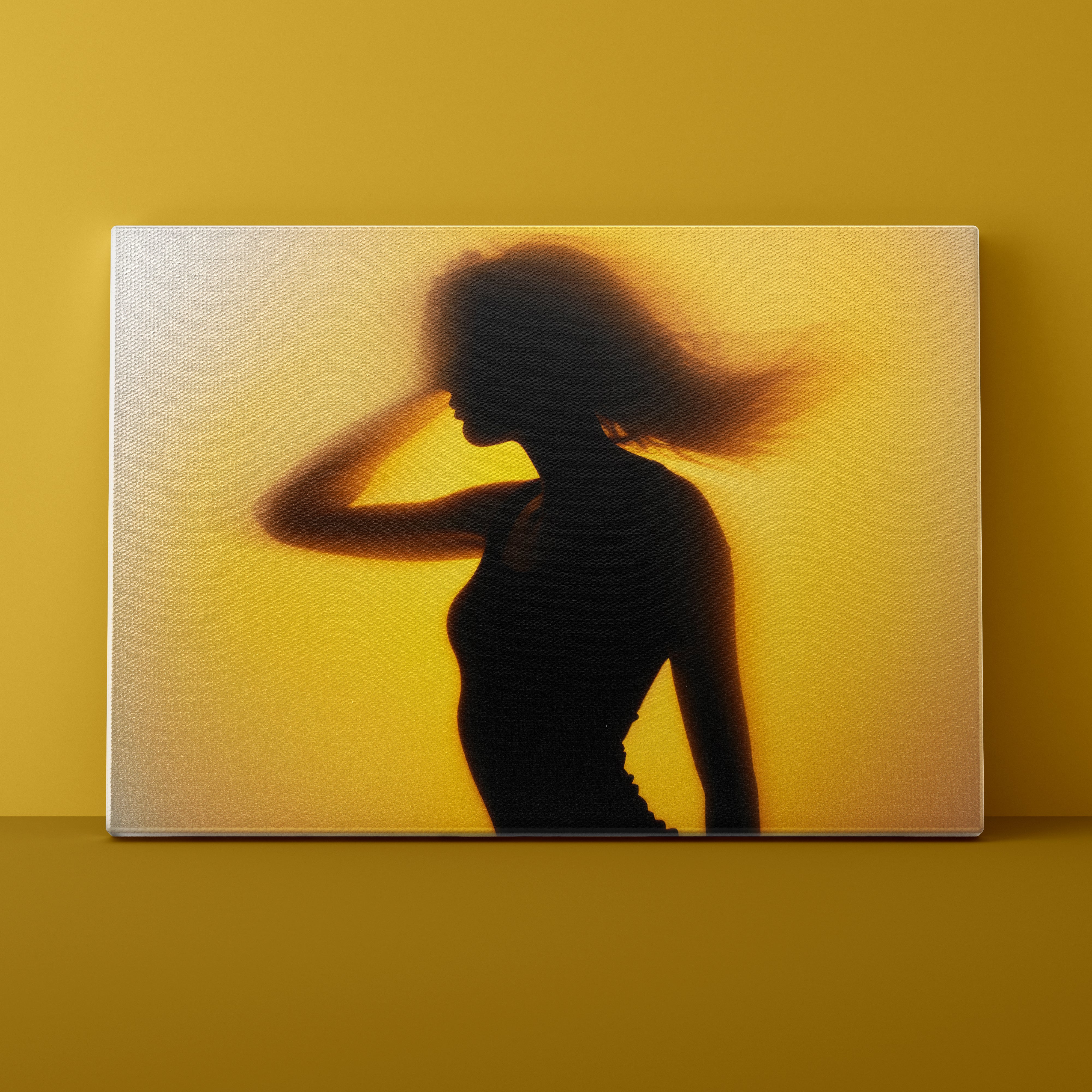 Canvas print of a silhouette against a yellow background