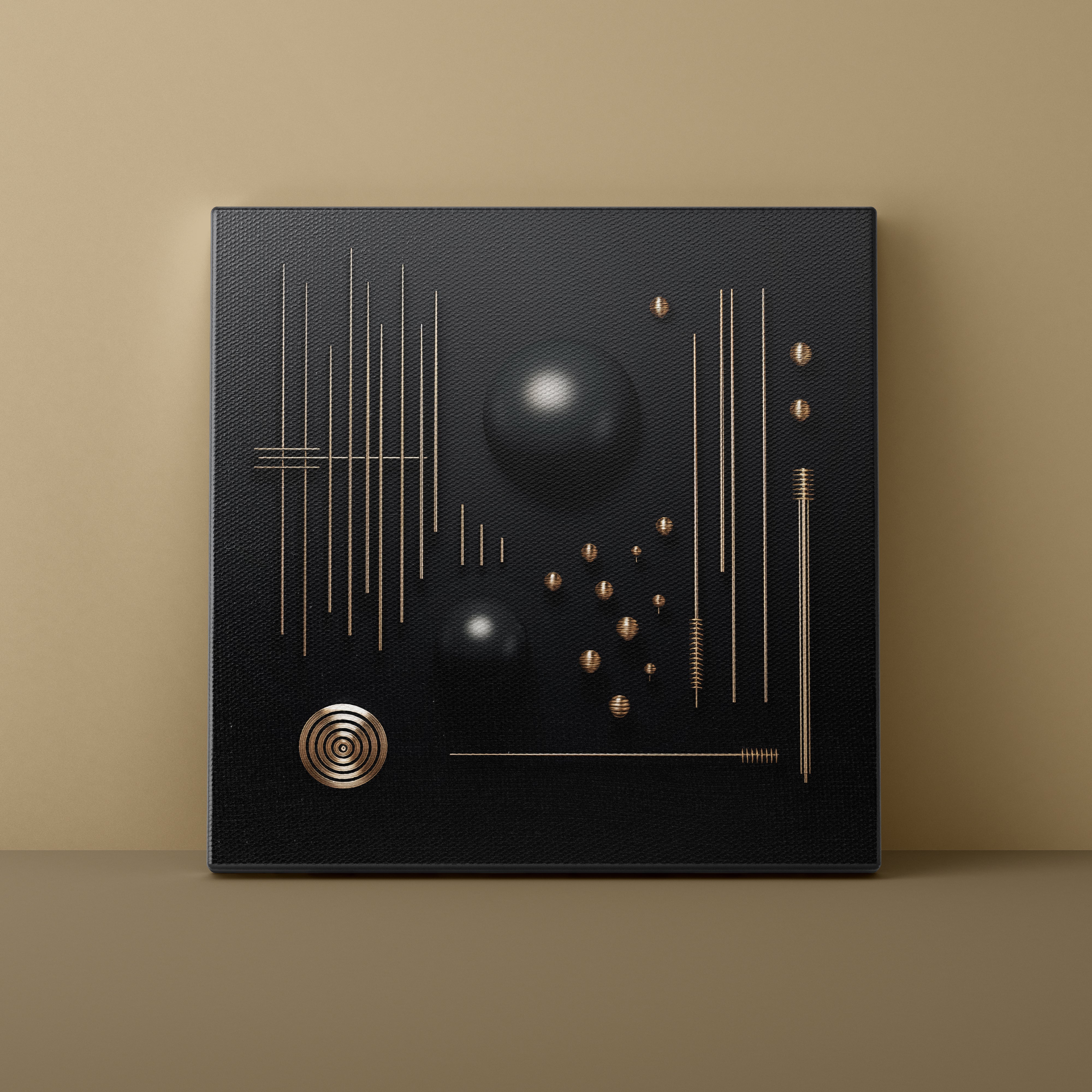 Decorative wall art with geometric shapes on a black background