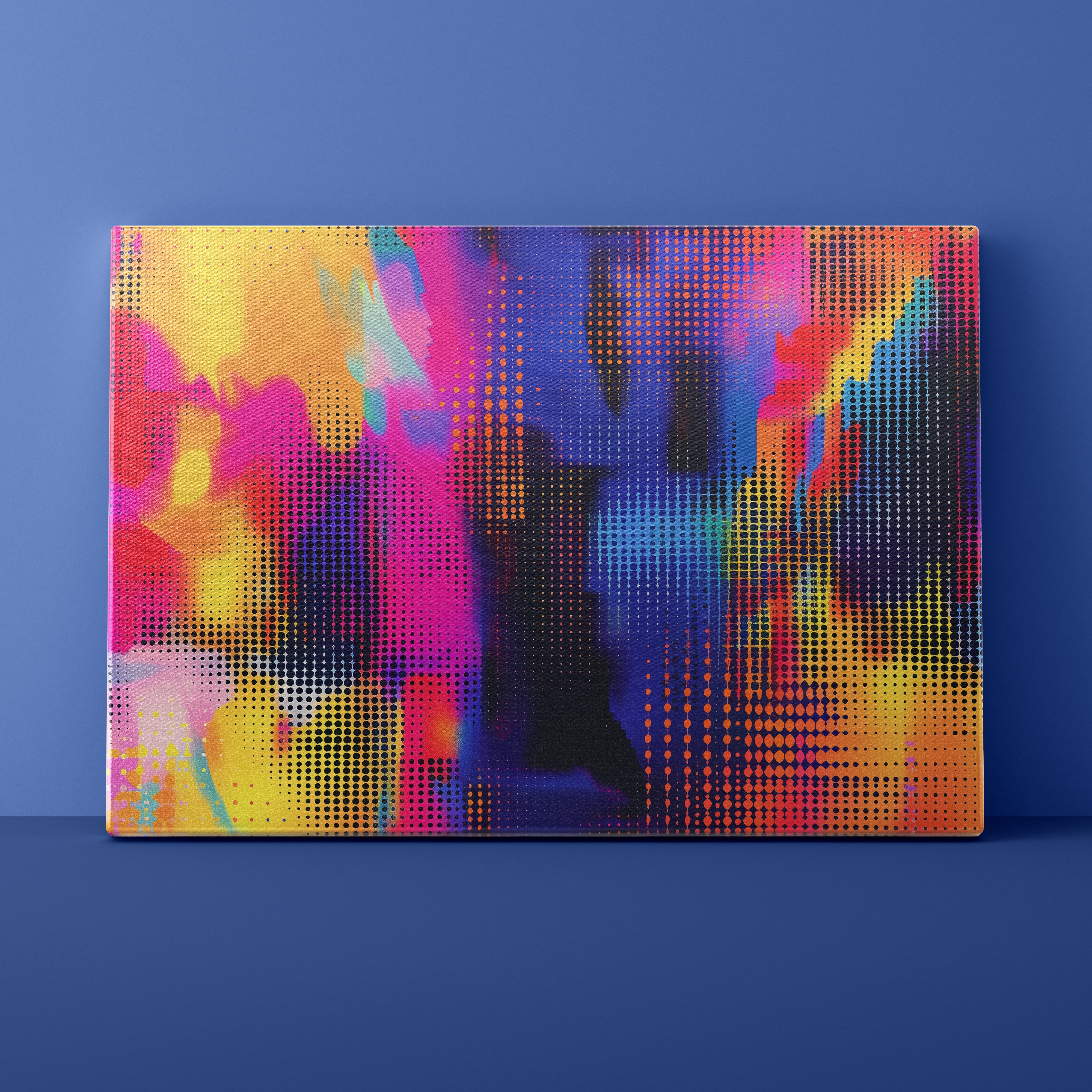 Colorful abstract patterned board on a blue background