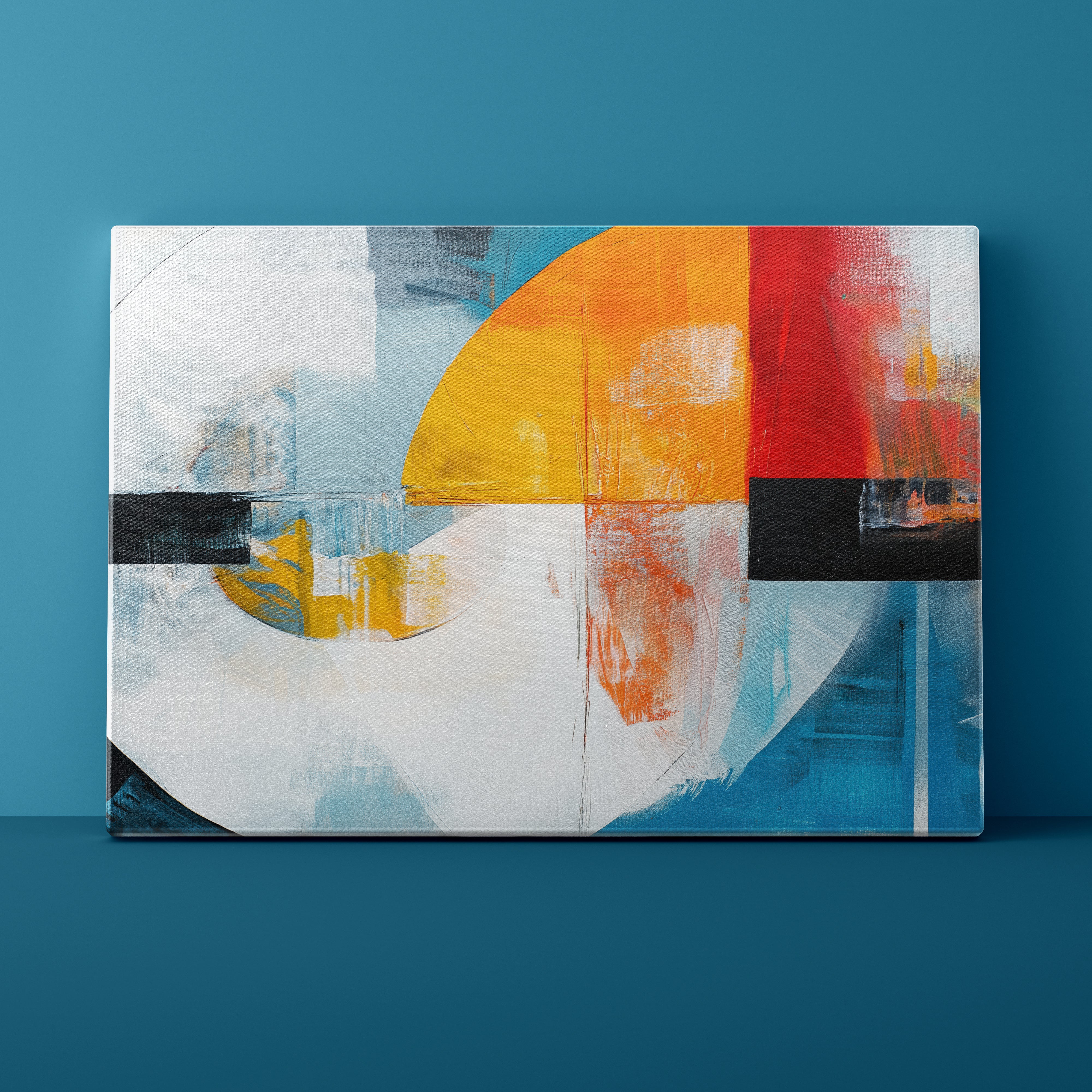 Abstract art piece with circular shapes on a blue background