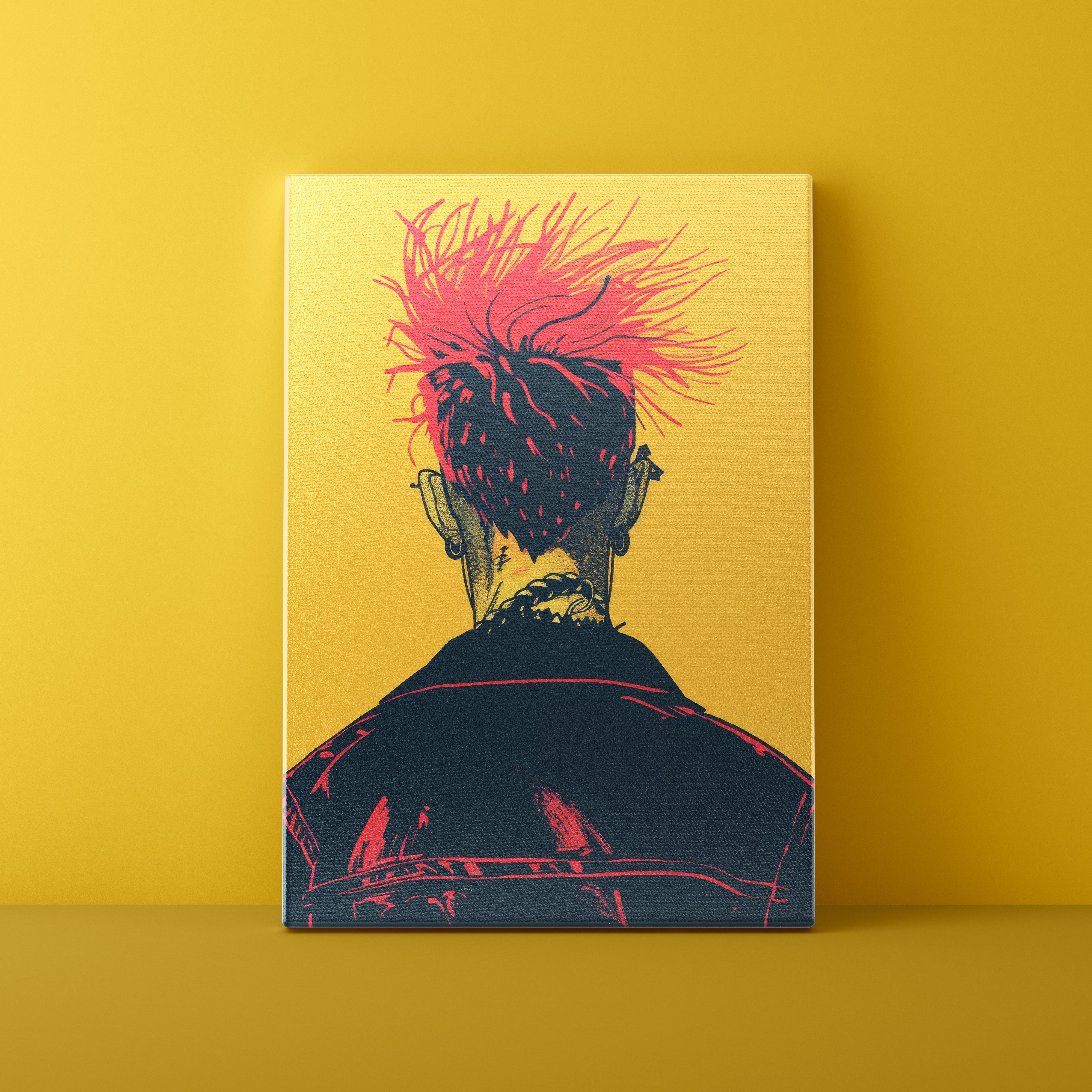 Canvas print of a stylized illustration of a person with red hair against a yellow background
