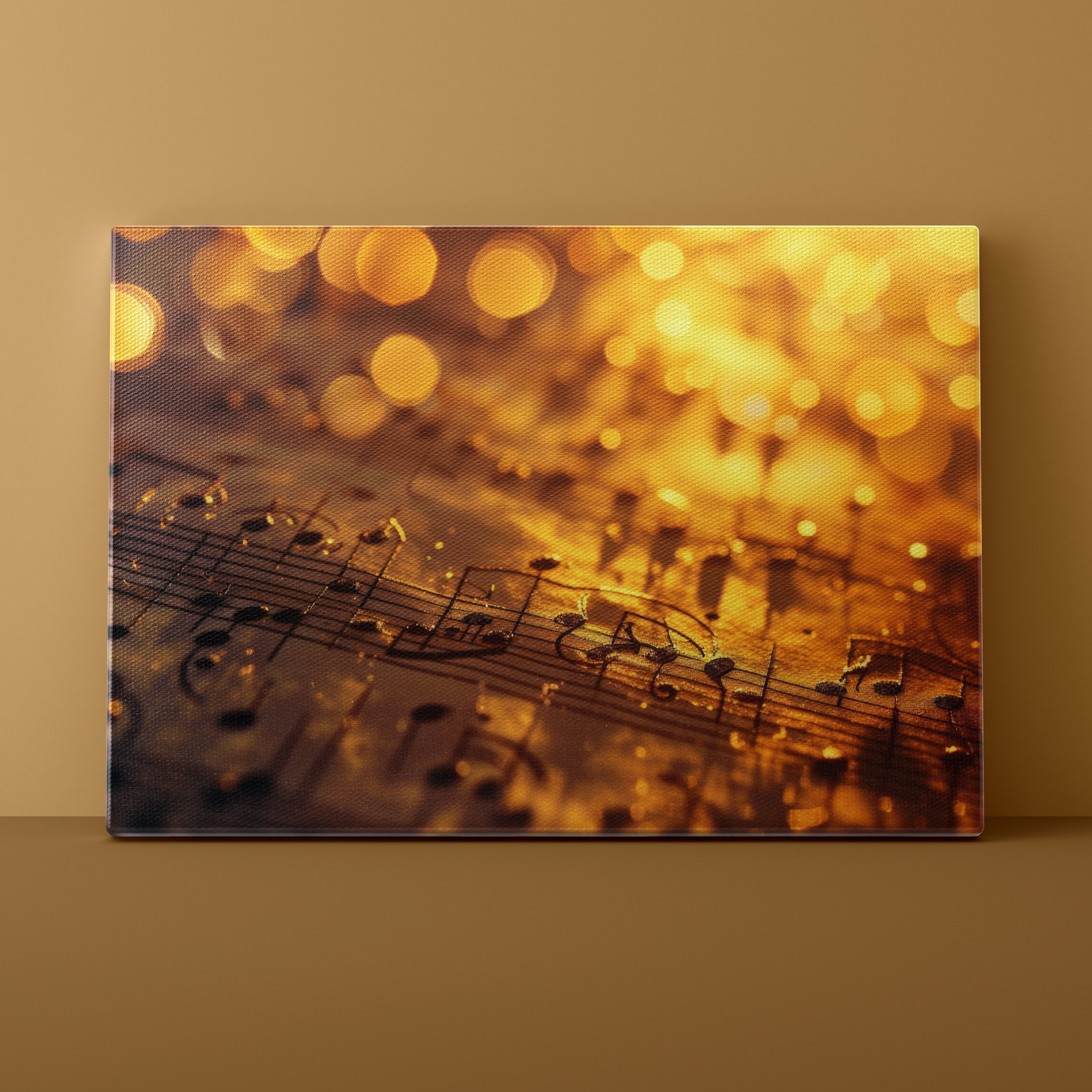 Canvas print of a musical sheet with notes on a gold background