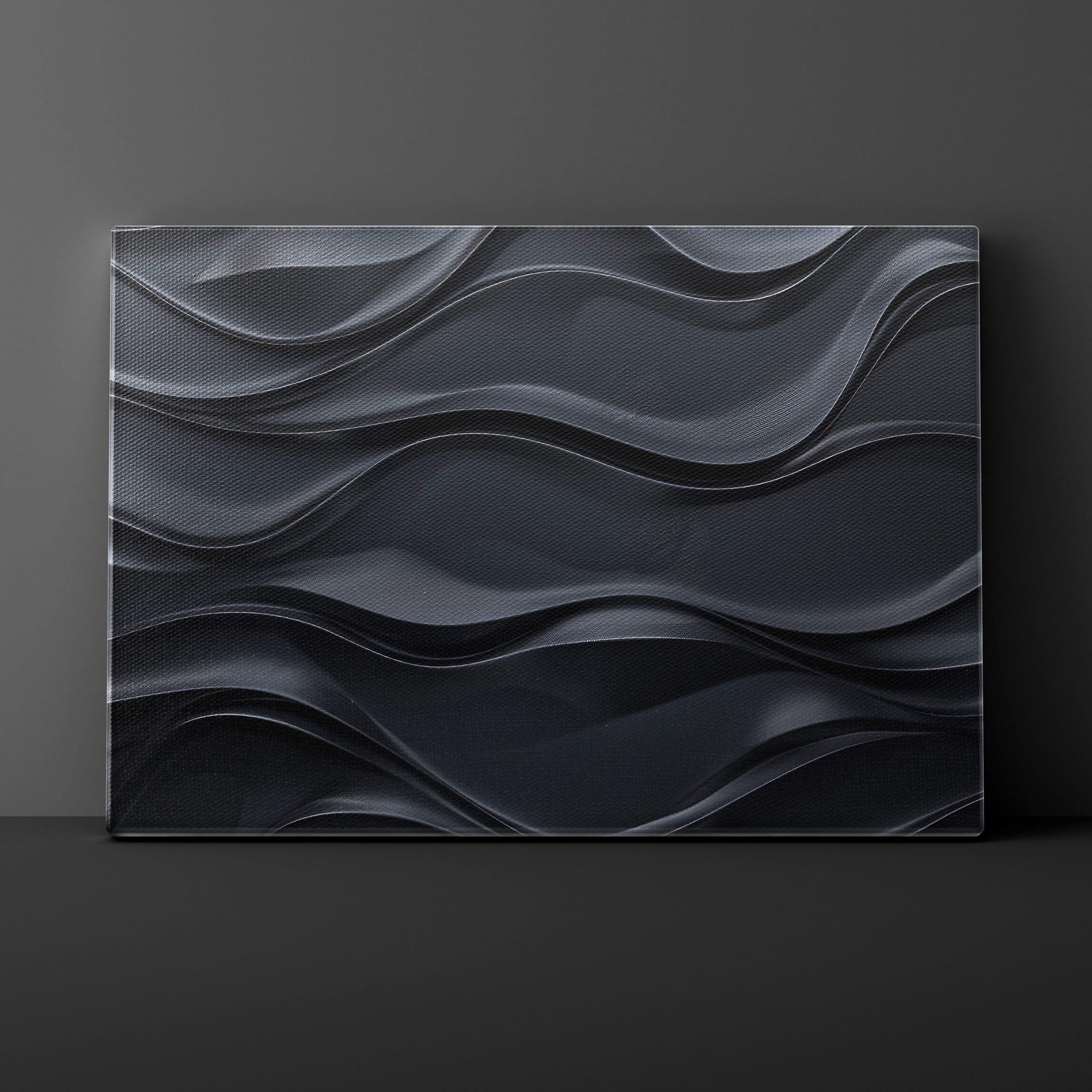 Dark gray textured wall art panel on a dark gray background