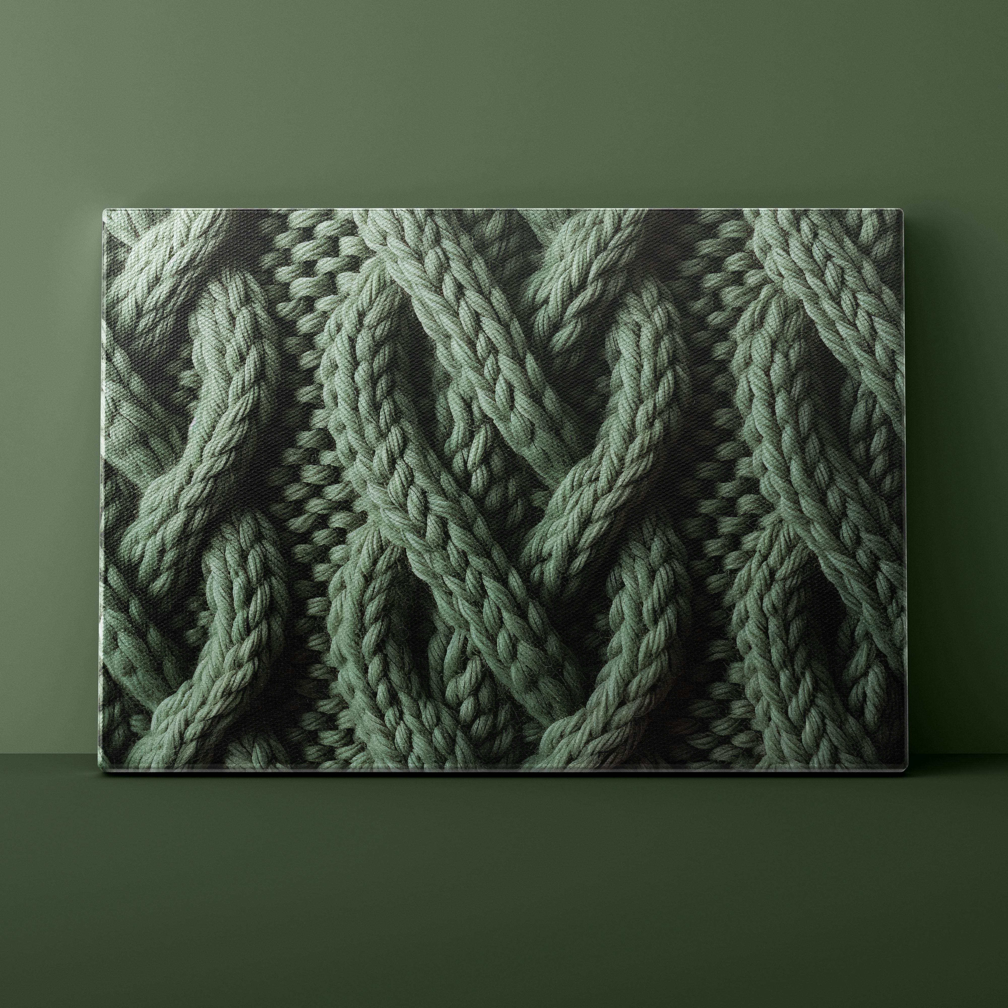 Close-up of a textured green fabric pattern on a dark green background