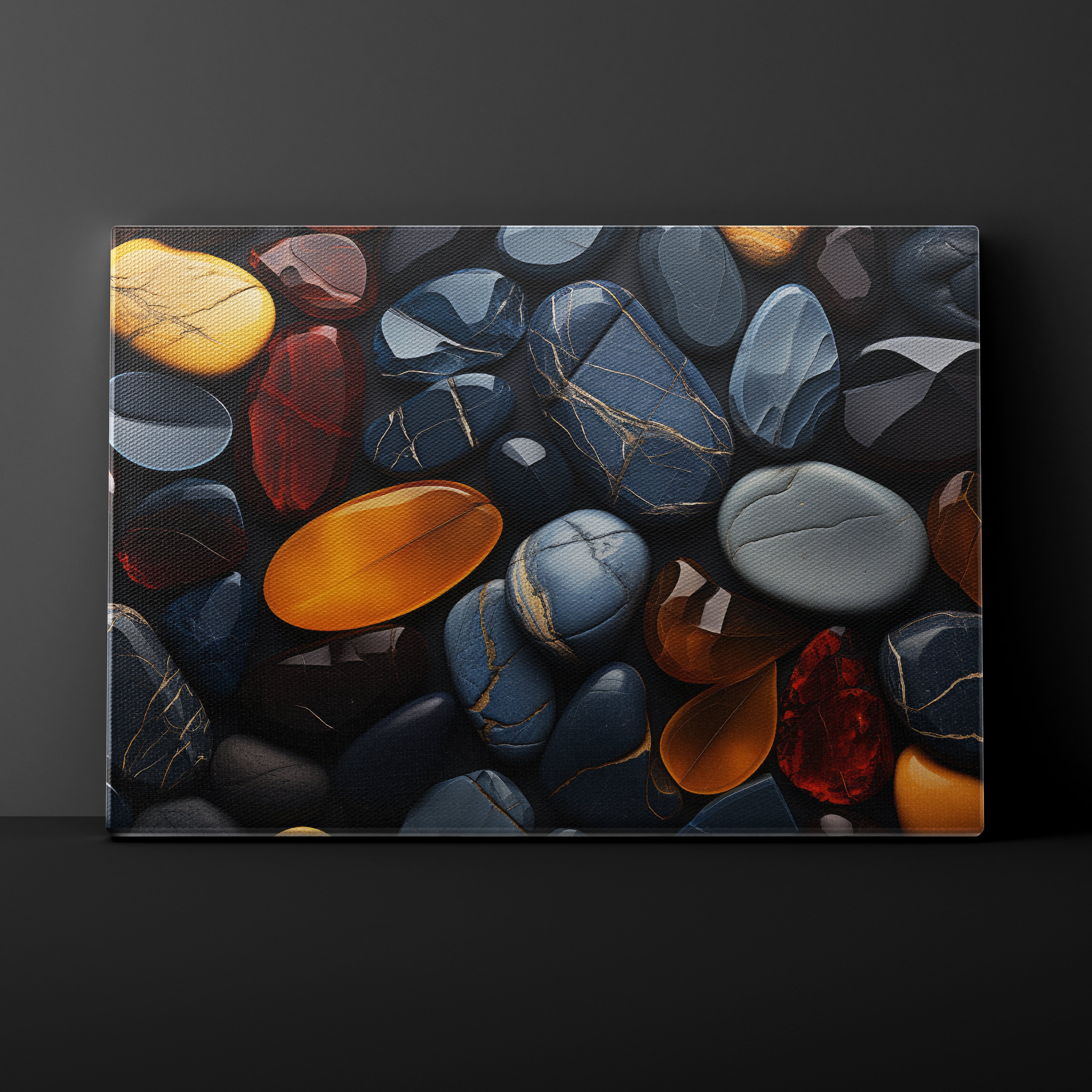 Canvas print of multicolored stones on a dark background
