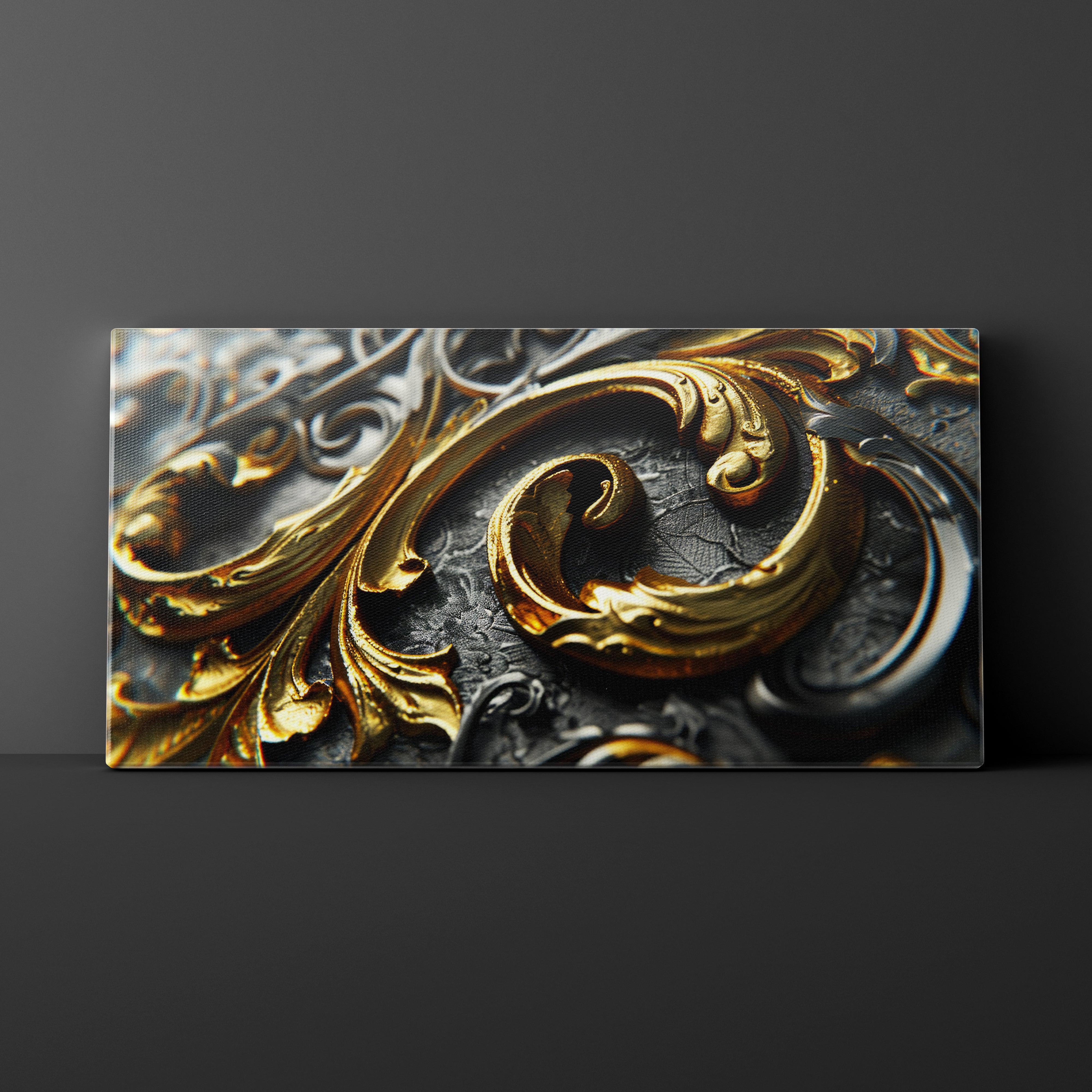 Decorative gold and silver design on a dark background