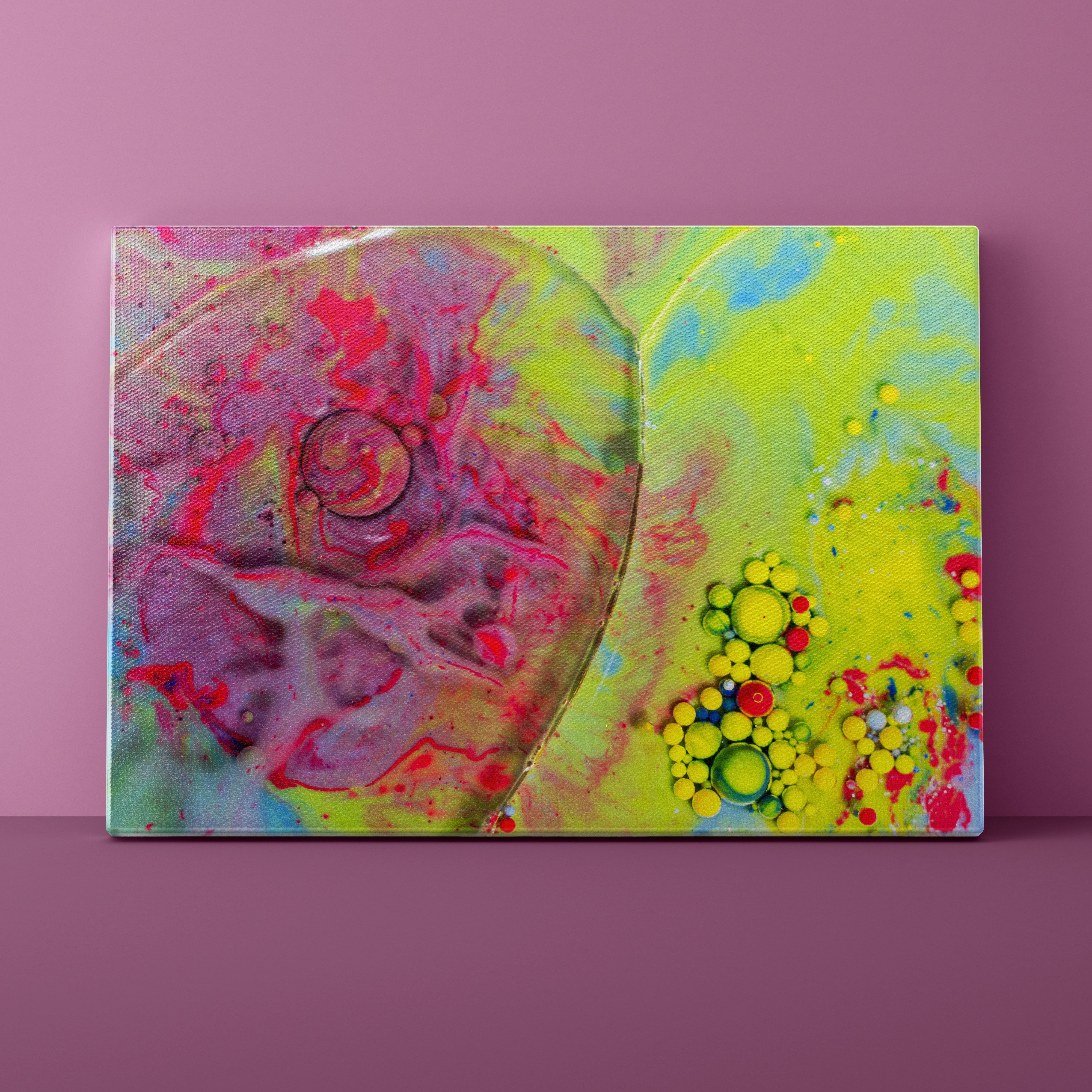 Colorful abstract art piece on a purple background