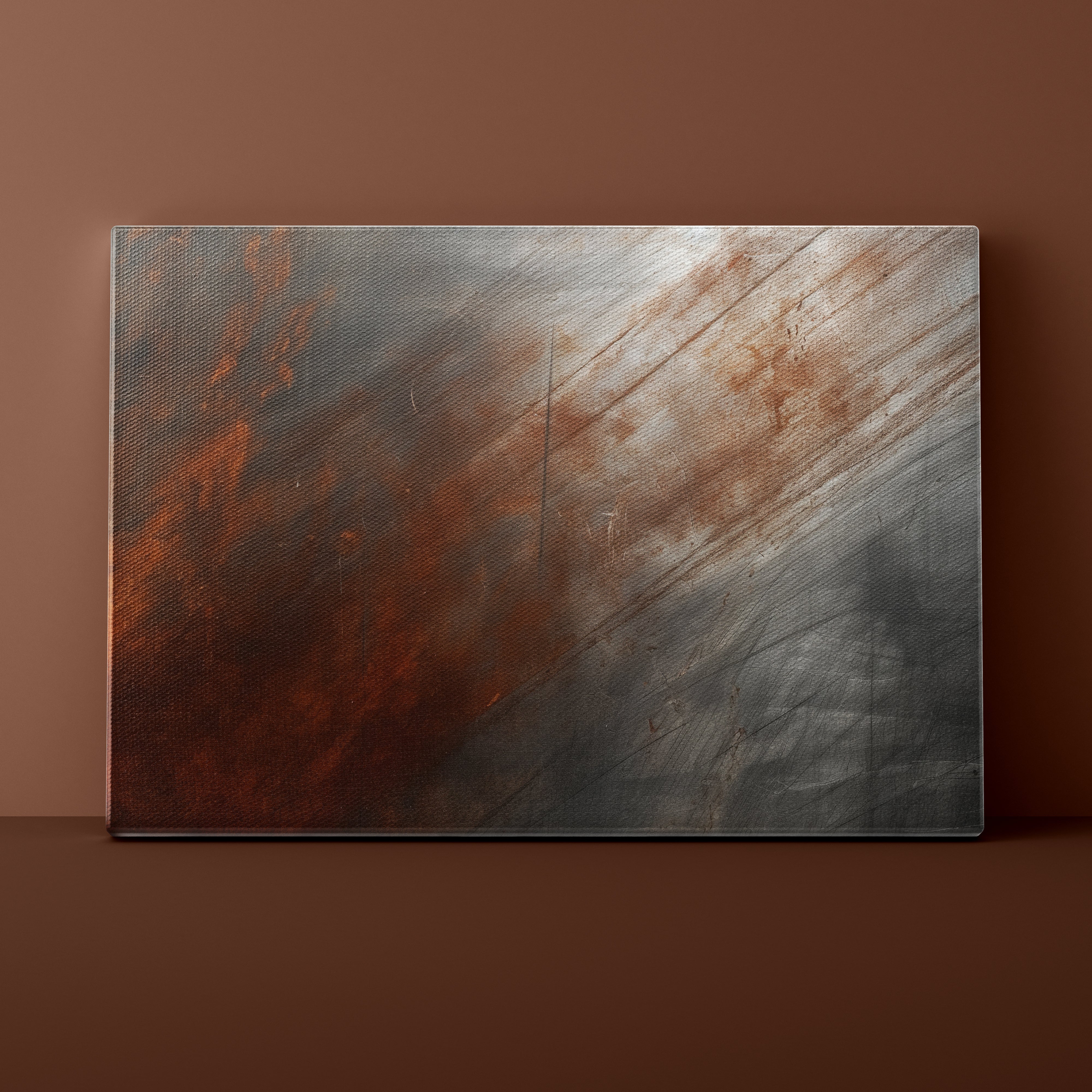 Abstract art piece with brown and gray colors on a brown background